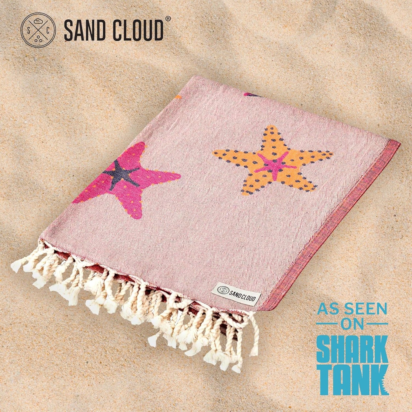 Sand Cloud Large Turkish Beach Towel - Sand Free - 100% Organic Turkish Cotton Yarn - Quick Dry Towel for Beach, Picnic, Blanket or Bath - As Seen on Shark Tank - Marine Life (Sea Star)