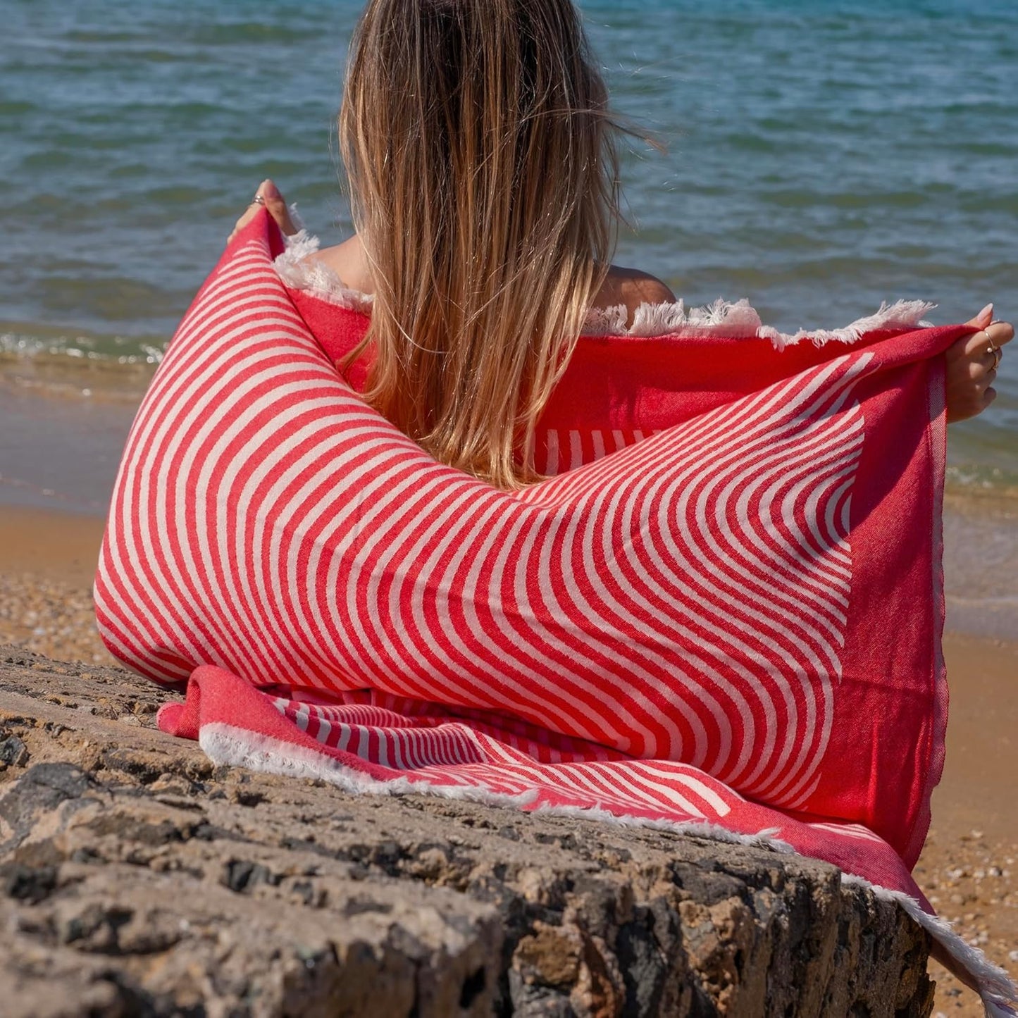 Turkish Beach Towel - 100% Organic Cotton - Soft, Quick-Dry, Sand Proof, Prewashed - Lightweight & Oversized for Beach, Pool, Yoga, Bath, Travel, Gym, Throw - Merlot (Red)