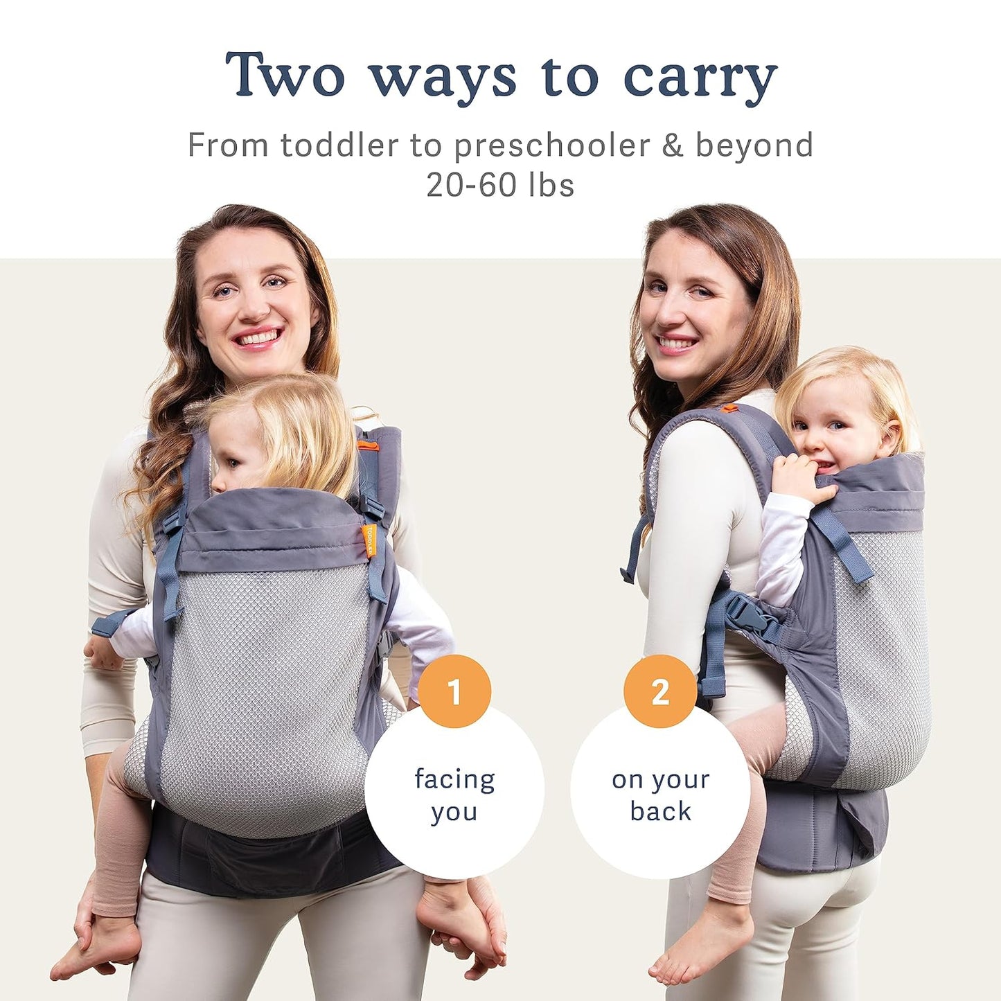 Beco Toddler Carrier - Breathable 3D Mesh Front-Carry & Backpack Style Carrier with Tall Supportive Back and Ergonomic extra-wide Seat to accomodate children from 18months (20-60 lbs) - Cool Dark Grey