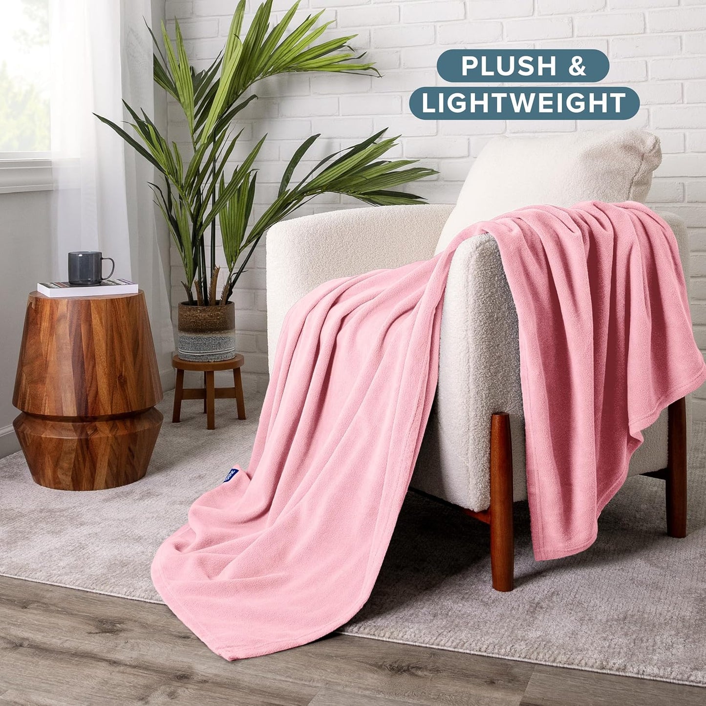 Bare Home Polar Fleece Blanket - Full/Queen - Light Pink - Warm & Cozy - Premium Fleece - Throw for Bed, Sofa, Camping, Travel and Cold Nights - Lightweight Blanket (Full/Queen, Light Pink)