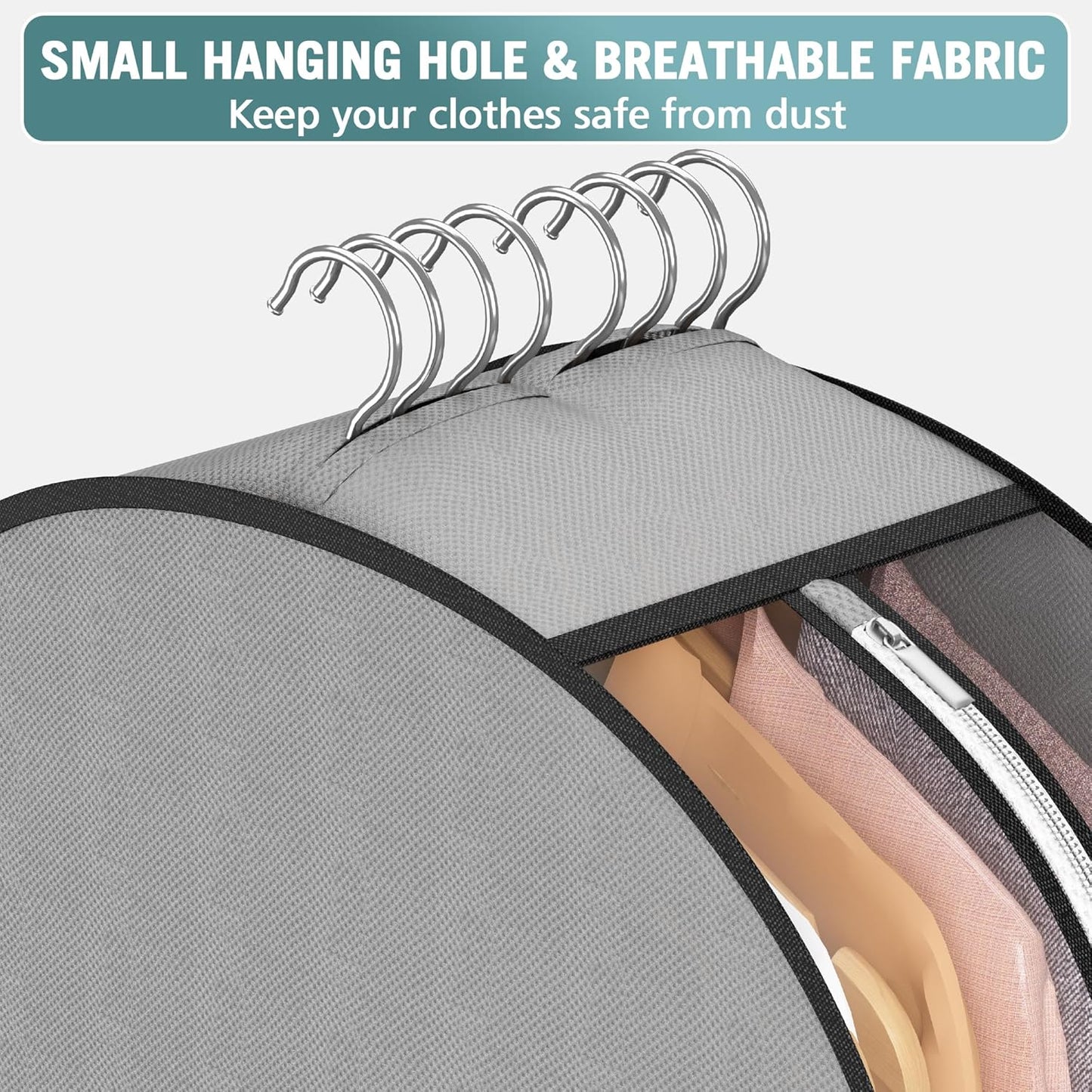 10" Gusseted Garment Bags for Hanging Clothes 32" Suit Bags for Open Closet Storage, Side Clear Clothing Cover for Coat, Dress, Jacket, Shirt, Fur Wardrobe Protector, 3 Packs, Grey