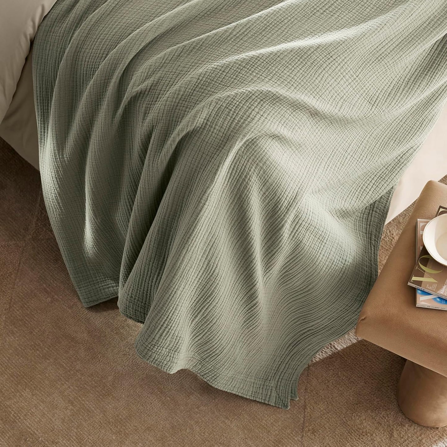 BOLL & BRANCH Dream Bed Blanket - King/Cal King, Sageleaf - Luxury 100% Organic Cotton - Soft, Lightweight and Breathable - Cloud-Like Touch