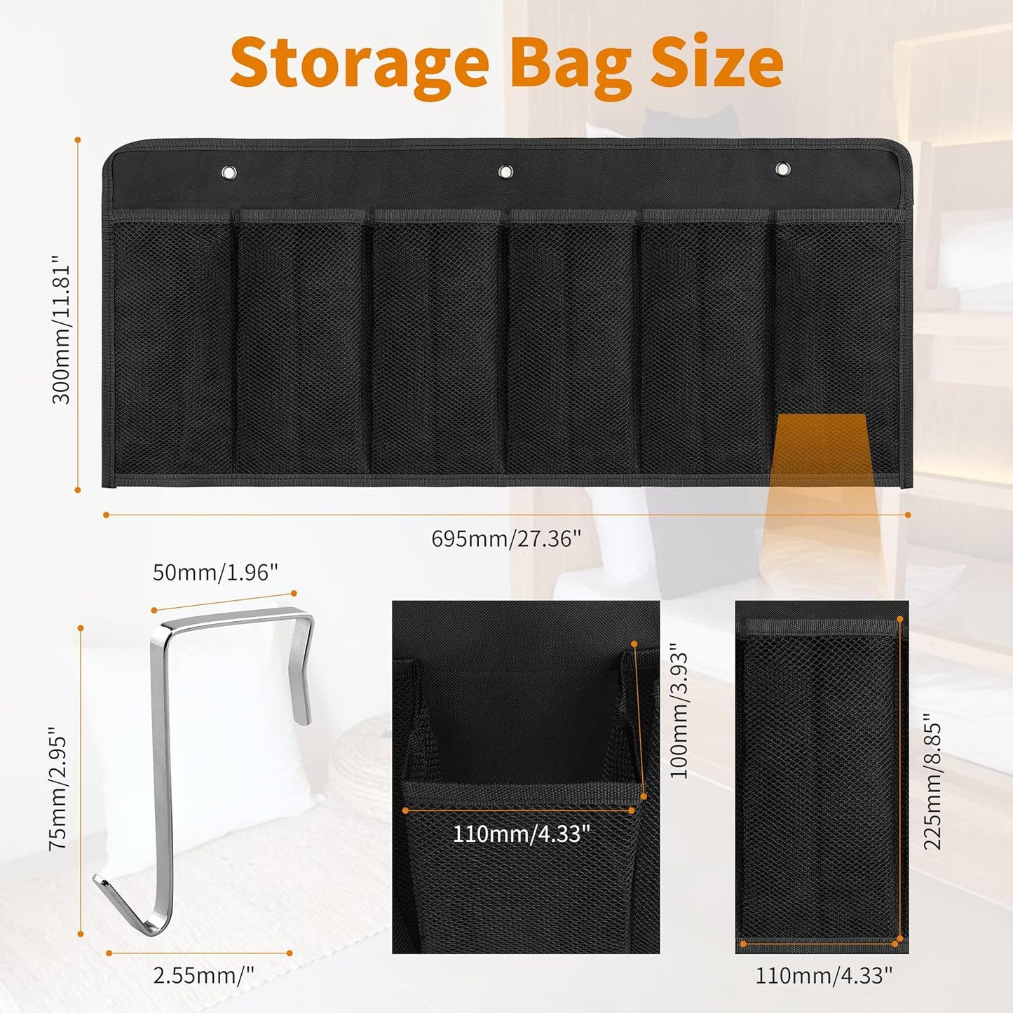 RV Shoe Pockets 6 Large Pockets Heavy Hanging Bedside Storage Organizer with Sturdy Hooks Storage Pockets Hangs on bed for Shoes Toys and Tool Accessories