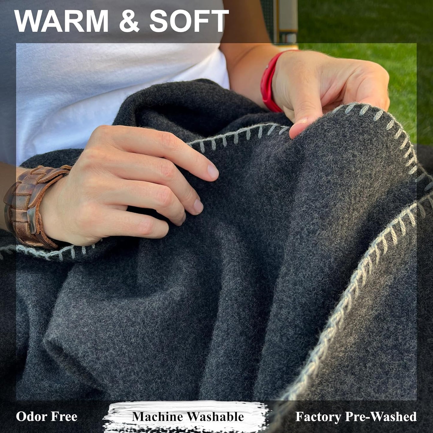EKTOS 100% Virgin Wool Blanket, 90" x 108", Warm, Thick Fabric, XL, Winter Essentials (Charcoal, King Size)