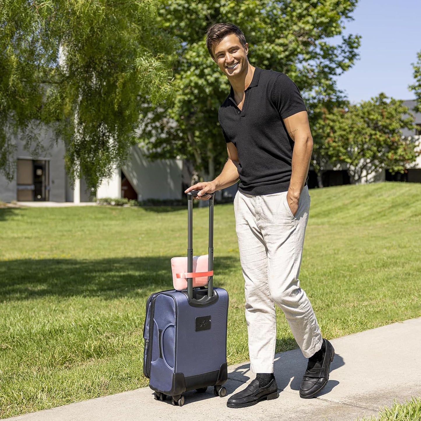 BlueHills Travel Blanket Pillow Compact Lightweight Pocket Size Airplane Traveling Essential Flight Trip Throw in Bag Portable Case Plane Accessory Pink L02