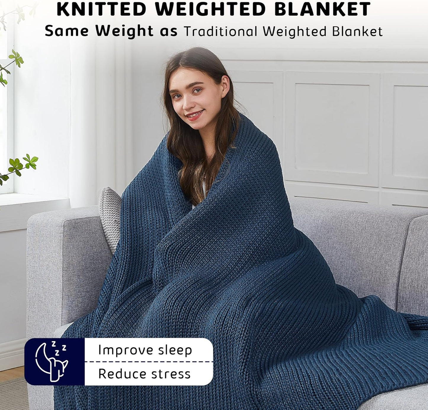 L'AGRATY Knitted Weighted Blanket - 60"x80" 15lbs Cooling Chunky Knit Heavy Blanket for Adults Braided Crochet Throw Thick Cable Yarn Knit Decorative No Beads Evenly Weighted Machine Washable