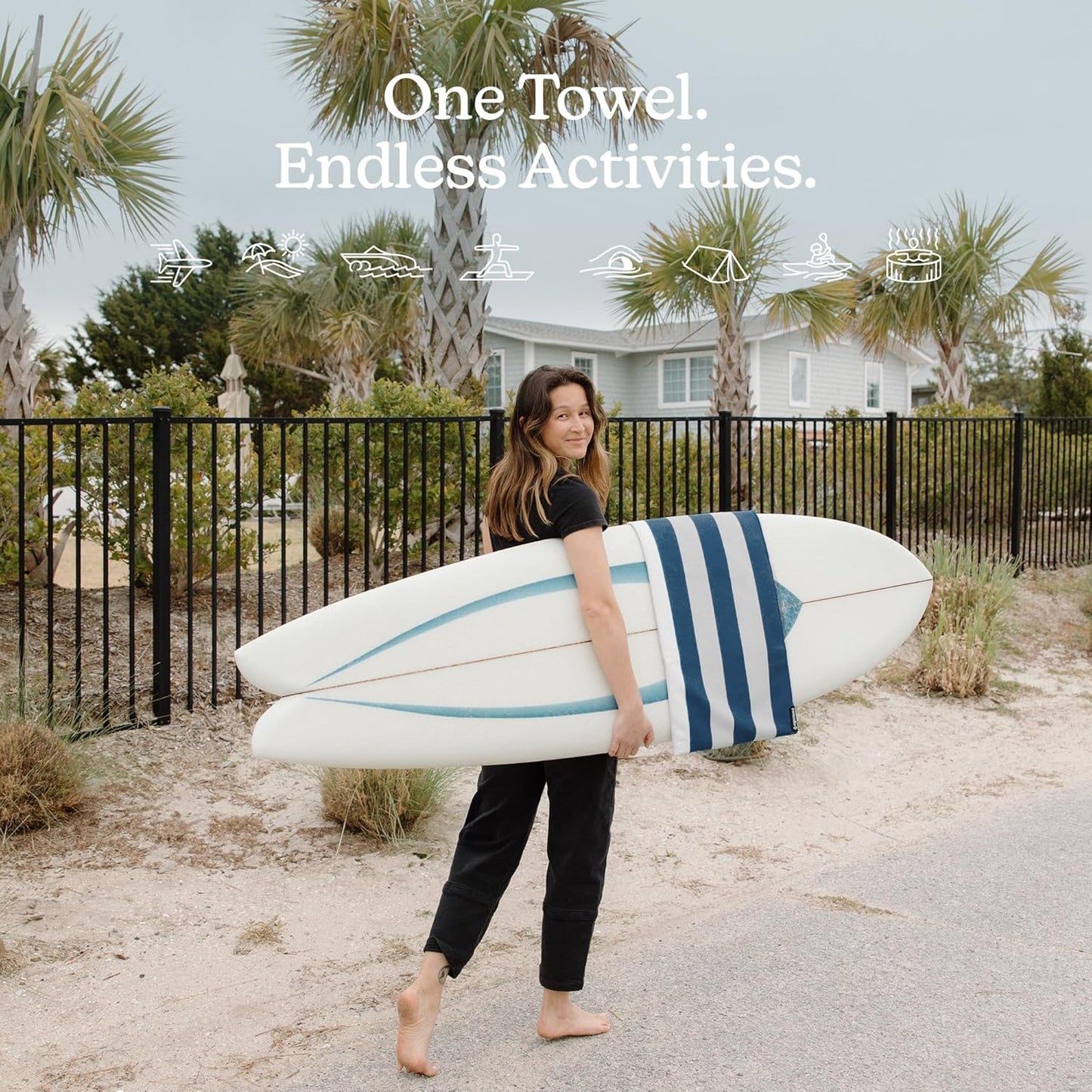 Nomadix Original Towel - Perfect for Beach, Pool, Travel, Camping, Yoga - Made with Recycled Materials - Super Absorbent - Sand Resistant - Cabana Stripe Dark Blue - 72.5x30