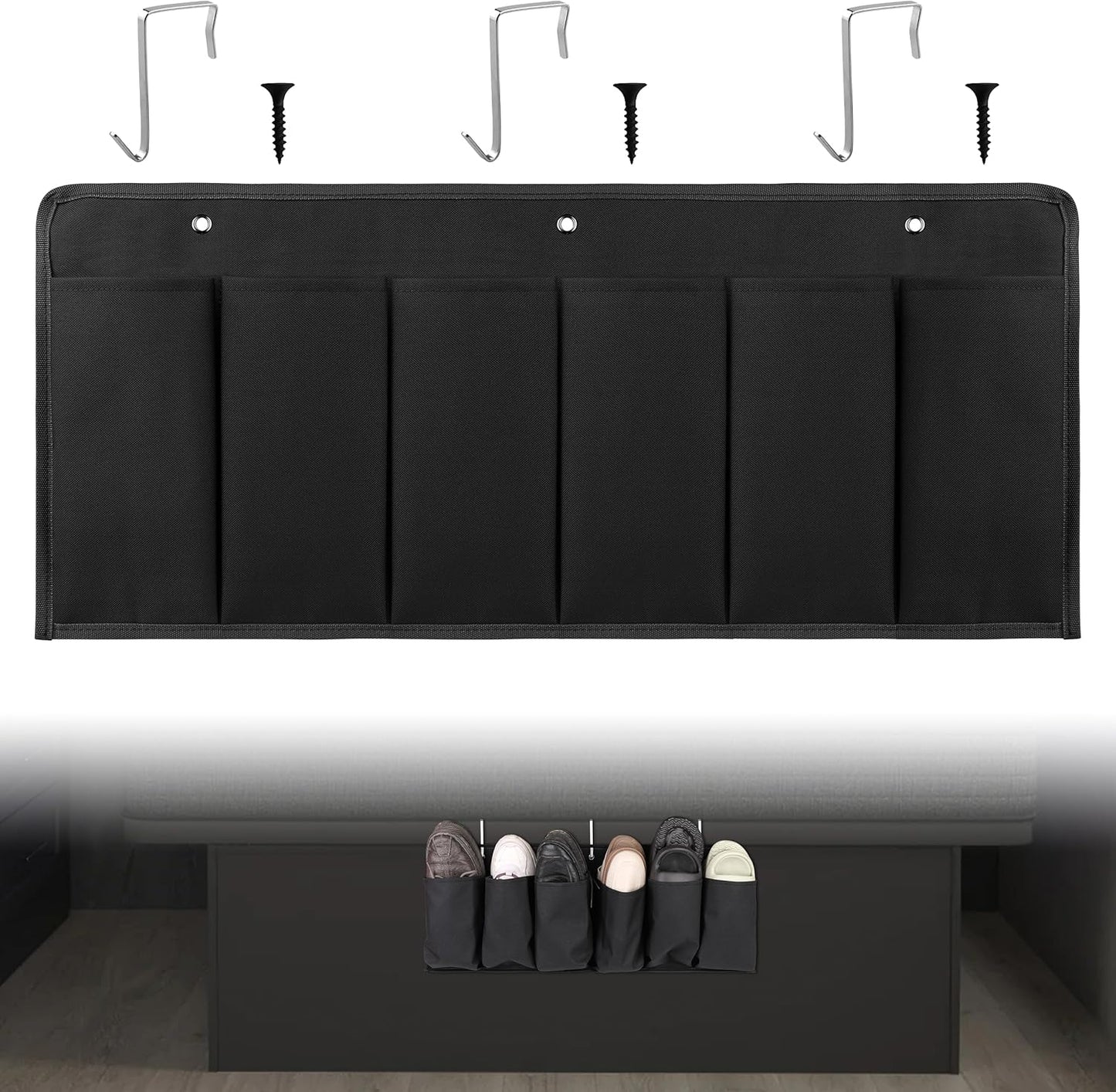 RV Shoe Pockets 6 Large Pockets Heavy Hanging Bedside Storage Organizer with Sturdy Hooks for Shoes, Toys and Tools