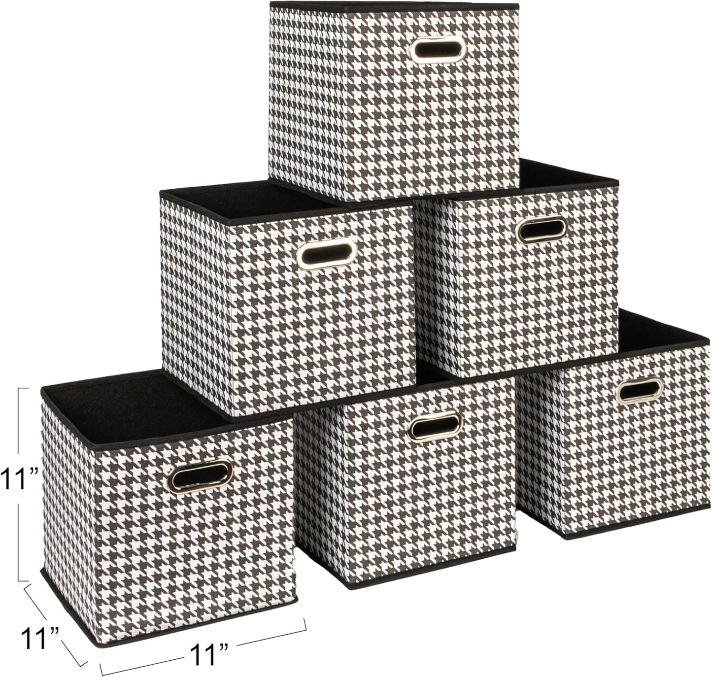 Household Essentials Fabric Storage Bins 6 Piece Set, Houndstooth White and Black