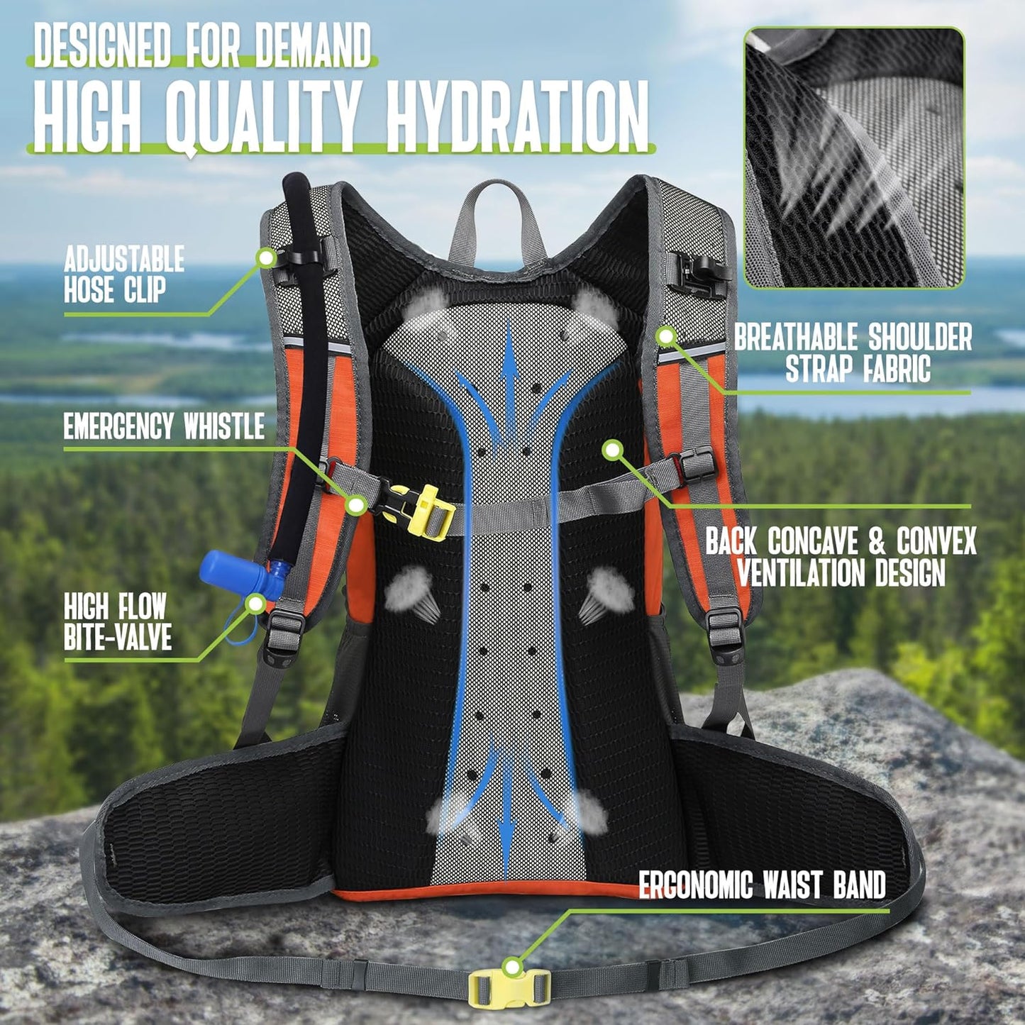 N NEVO RHINO Hydration Backpack, 18L Multipurpose Hiking Backpack with 3L Water Bladder, Water Backpack Insulated Hydration Pack Ideal for Hiking and Cycling