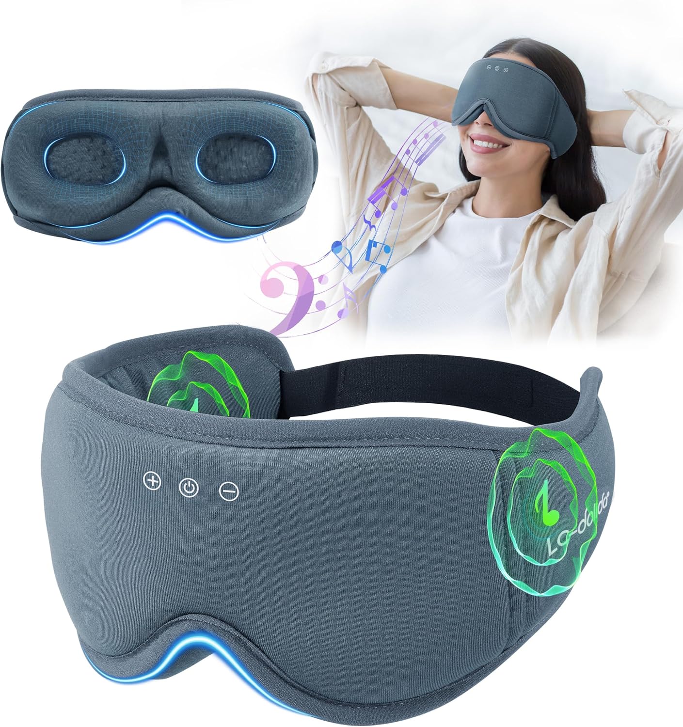 Sleep Mask with Headphones Bluetooth 5.4，LC-dolida 2025 New 3D Bluetooth Sleep Mask Headphones with Soft Bamboo Cotton for Side Sleepers Women Men, Sustainable Luxury for Better Sleep