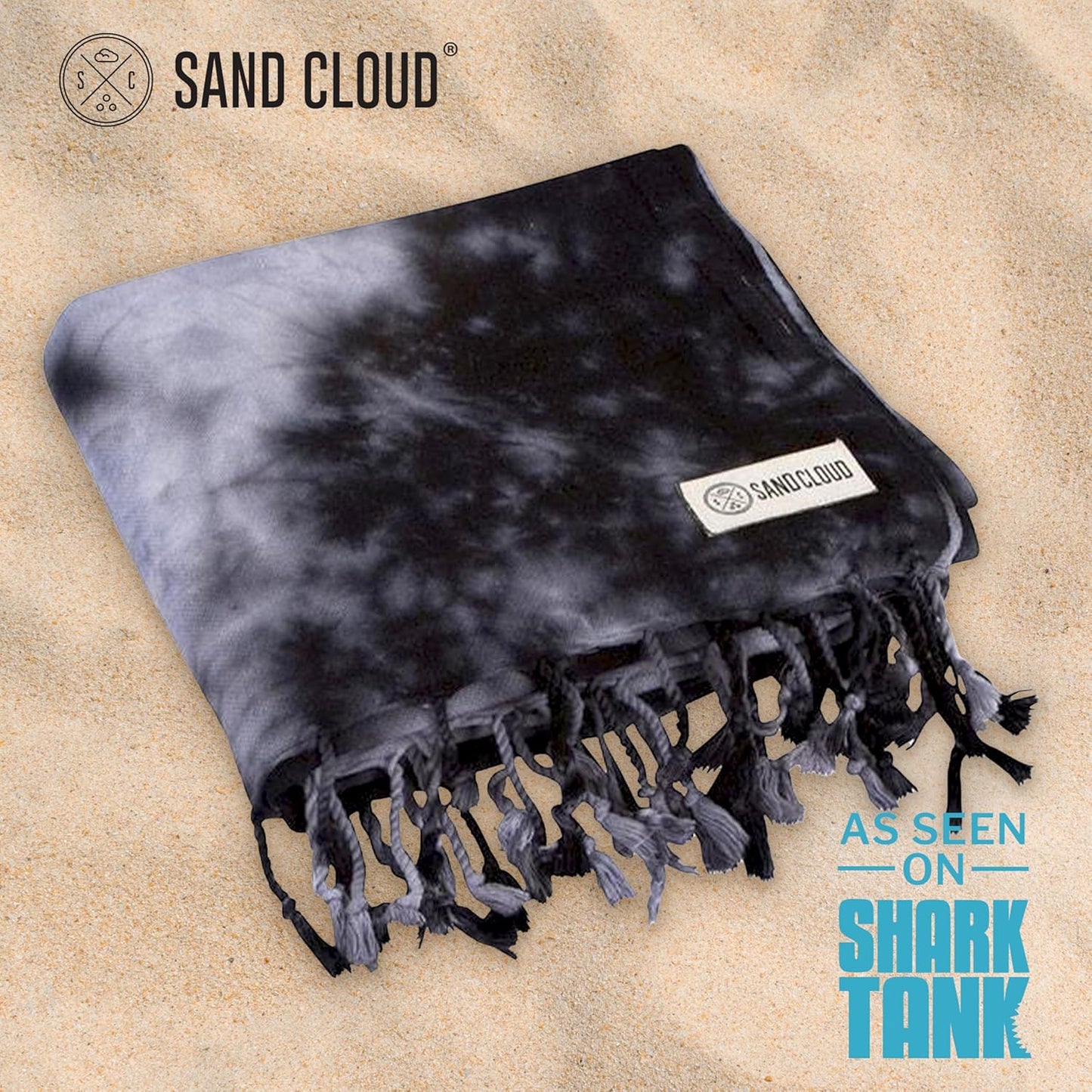 Sand Cloud Turkish Beach Towel - Sand Free - 100% Organic Turkish Cotton Yarn - Quick Dry Towel for Beach, Picnic Blanket or Throw - As Seen on Shark Tank - Tie Dye (Black Acid Wash)