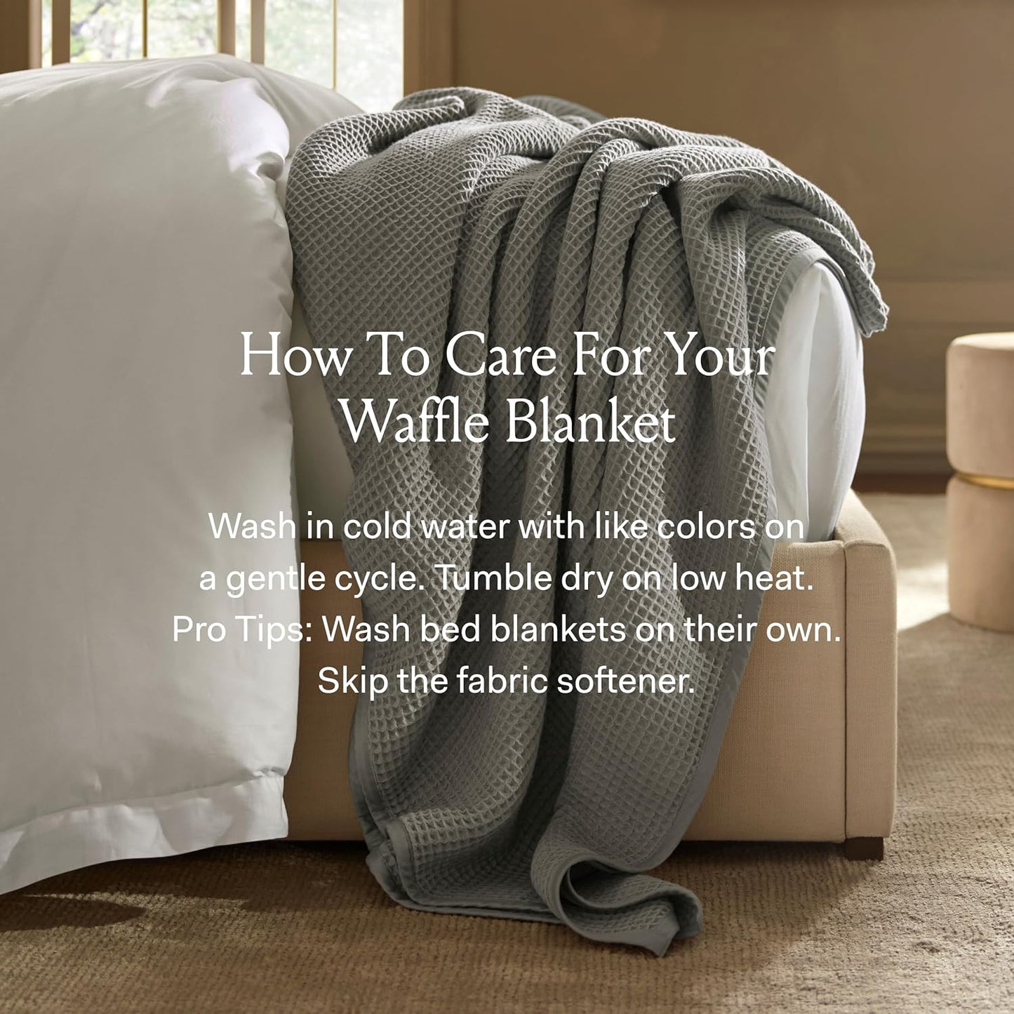 BOLL & BRANCH Waffle Bed Blanket - King/Cal King, Natural - Luxury 100% Organic Cotton - Soft, Lightweight and Breathable - Textured Waffle Weave