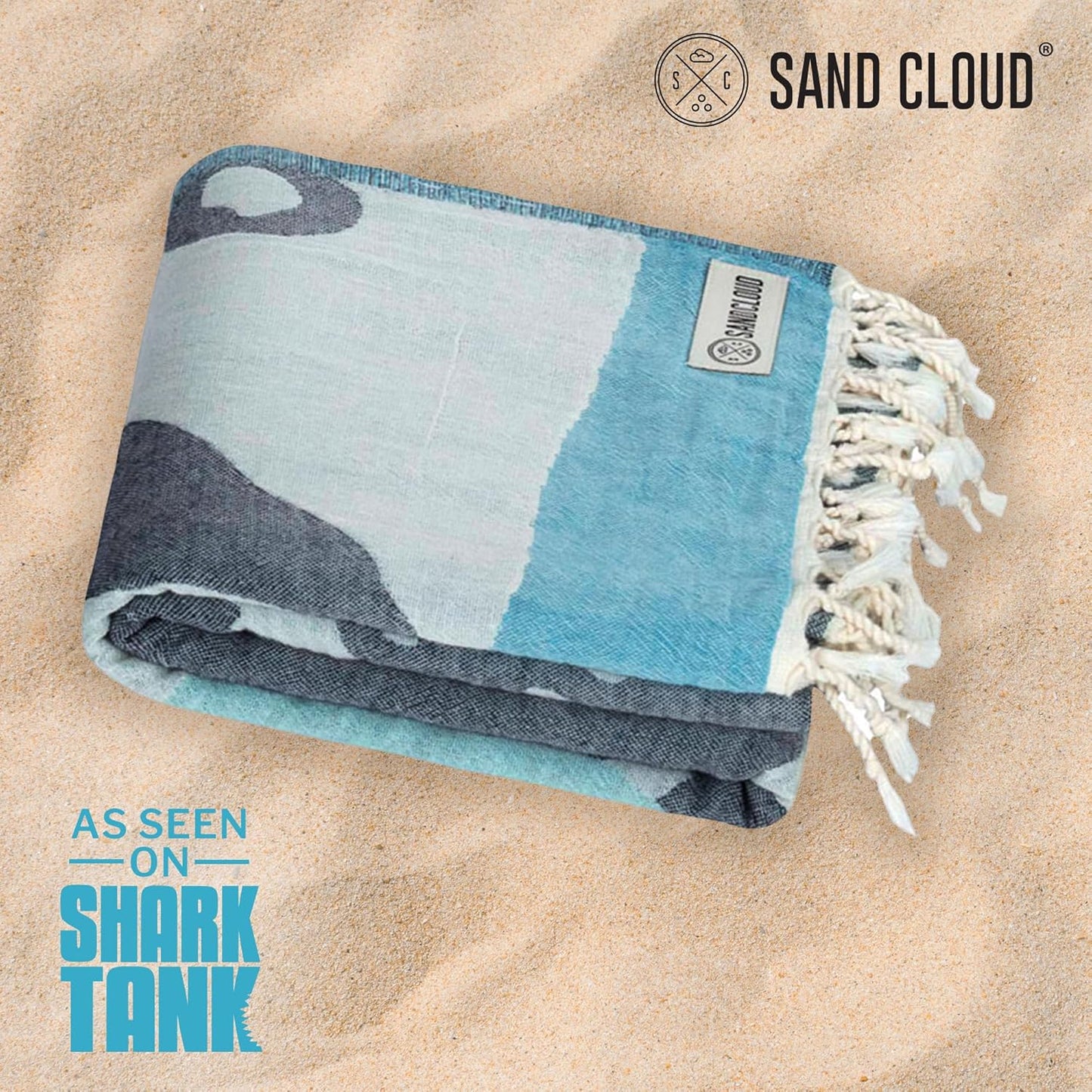 Sand Cloud Oversized Turkish Beach Towel (Bruno Blue) - 100% Certified Cotton Turkish Bath Towels - Sand Free & Quick Dry Large Beach Towel for Pool, Yoga, Picnic & Travel - As Seen on Shark Tank