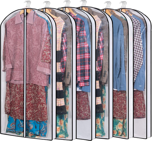 Hanging Clothes Storage with 4" Gusseted Garment Covers (Set of 6) - Clear Suit, Gown, Long Coat, Dress Protectors for Closet - 24"x 50"x 4" / 6 Pack