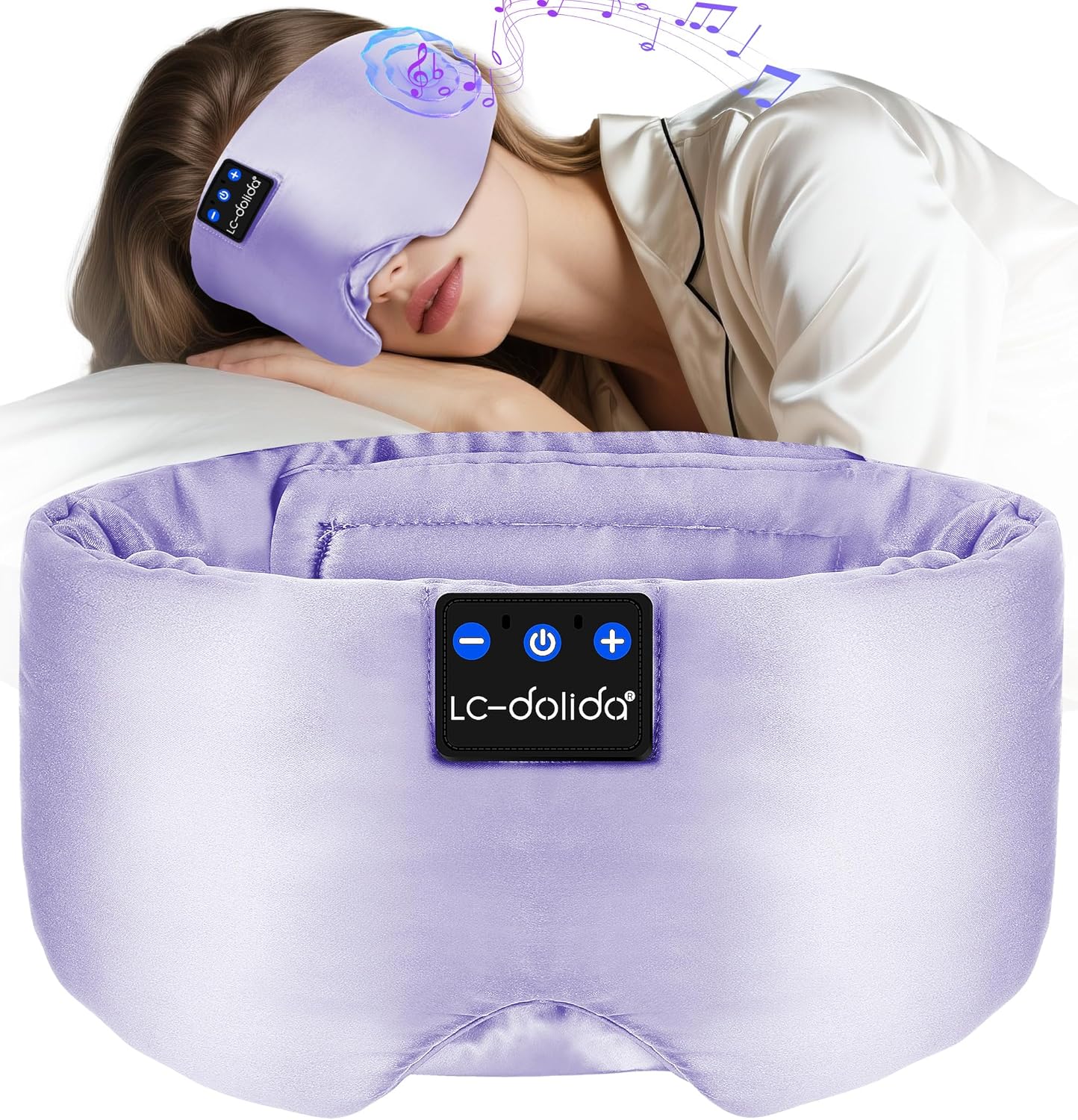 LC-dolida Luxurious Silk Soft Sleep Mask, Sleep Headphones with Bluetooth 5.4 for Side Sleeper, Total Blackout Eye Sleeping Mask for Women and Men, Ideal Gift for Restful Sleep, Travel(Light Purple)