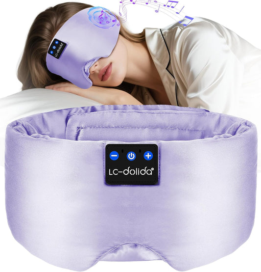 LC-dolida Luxurious Silk Soft Sleep Mask, Sleep Headphones with Bluetooth 5.4 for Side Sleeper, Total Blackout Eye Sleeping Mask for Women and Men, Ideal Gift for Restful Sleep, Travel(Light Purple)