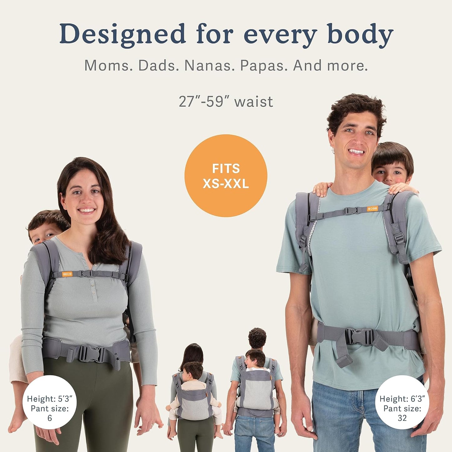 Beco Toddler Carrier - Breathable 3D Mesh Front-Carry & Backpack Style Carrier with Tall Supportive Back and Ergonomic extra-wide Seat to accomodate children from 18months (20-60 lbs) - Cool Dark Grey