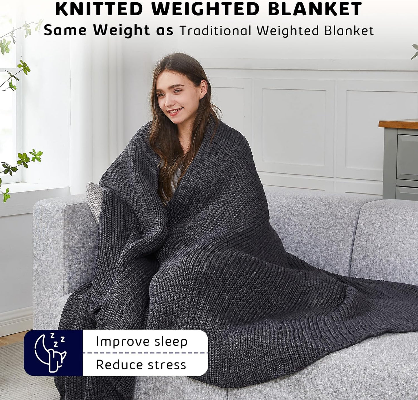 L'AGRATY Knitted Weighted Blanket - 60"x80" 20lbs Cooling Chunky Knit Heavy Blanket for Adults Braided Crochet Throw Thick Cable Yarn Knit Decorative No Beads Evenly Weighted Machine Washable