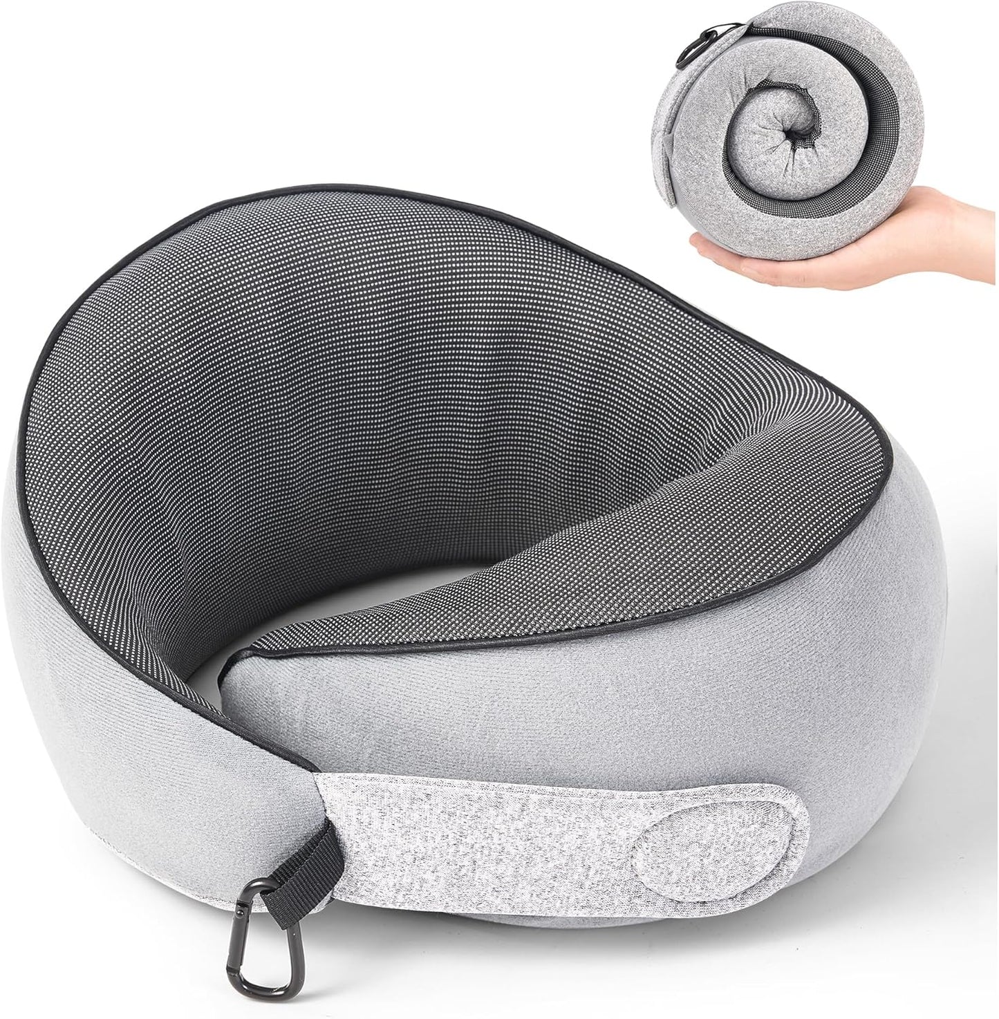 Travel Pillow, 100% Pure Memory Foam Travel Neck Pillow Airplane Neck Support Ergonomic Design for Traveling Suitable for Airplanes,Offices and Cars-Grey