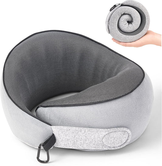 Travel Pillow, 100% Pure Memory Foam Travel Neck Pillow Airplane Neck Support Ergonomic Design for Traveling Suitable for Airplanes,Offices and Cars-Grey