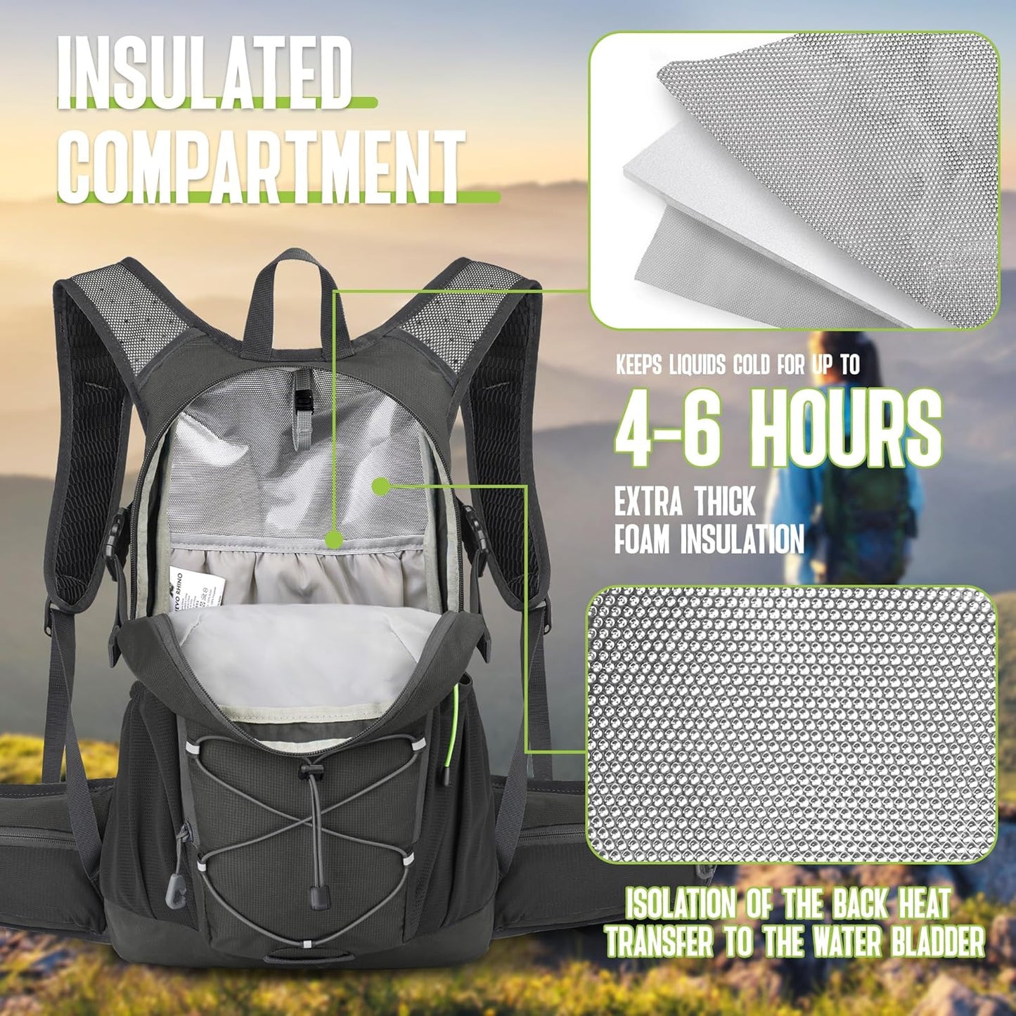 N NEVO RHINO Hydration Backpack, 18L Multipurpose Hiking Backpack with 3L Water Bladder, Water Backpack Insulated Hydration Pack Ideal for Hiking and Cycling