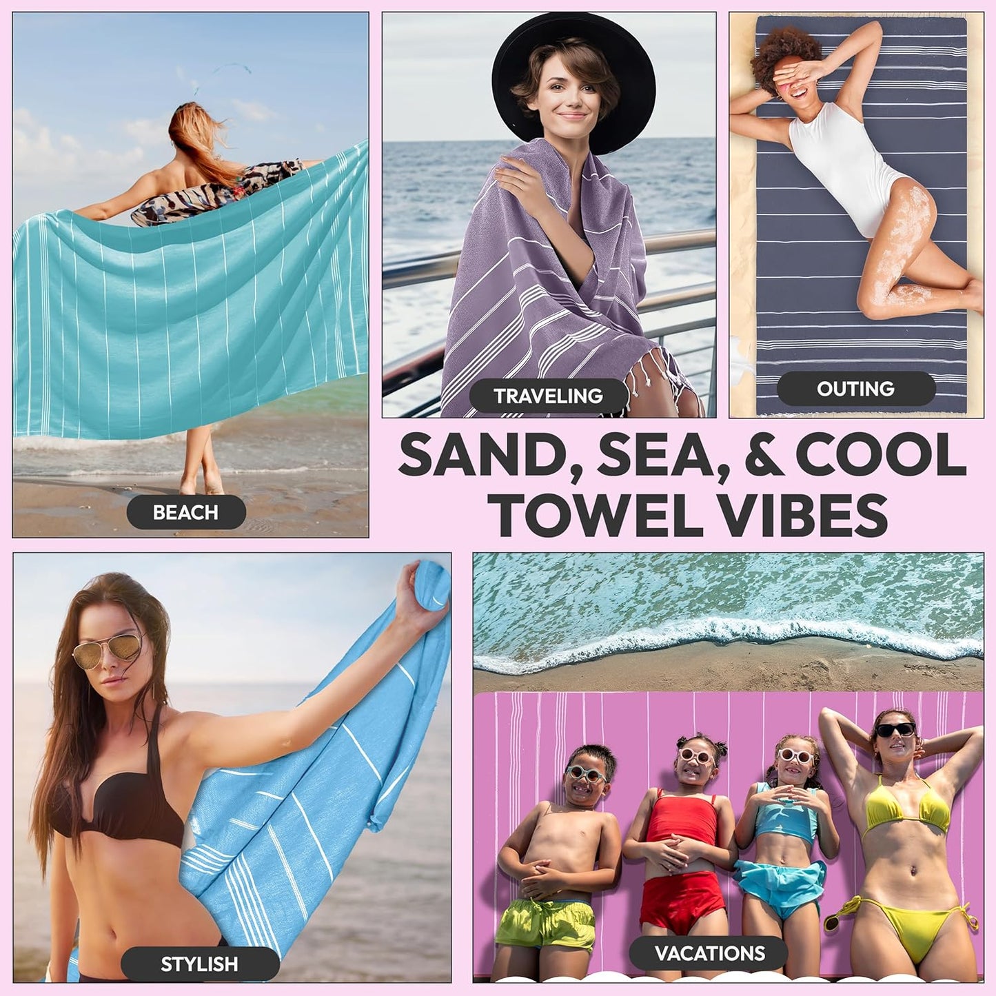 Oversized Sand Resistant Prewashed Turkish Cotton Quick Drying, Compact, Lightweight Beach, Bath, Pool, Gym, Yoga Towel - 40x71