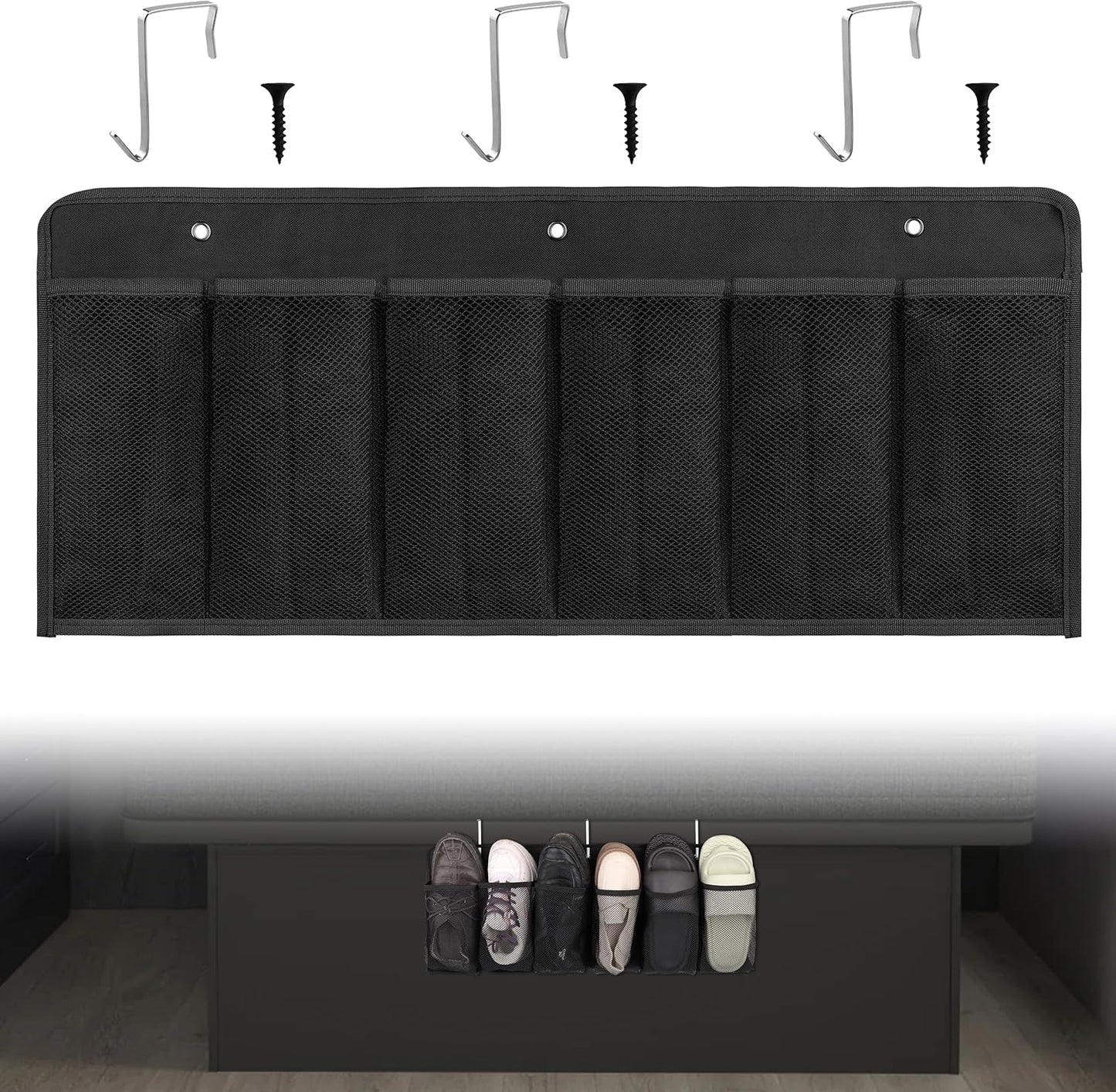 RV Shoe Pockets 6 Large Pockets Heavy Hanging Bedside Storage Organizer with Sturdy Hooks Storage Pockets Hangs on bed for Shoes Toys and Tool Accessories