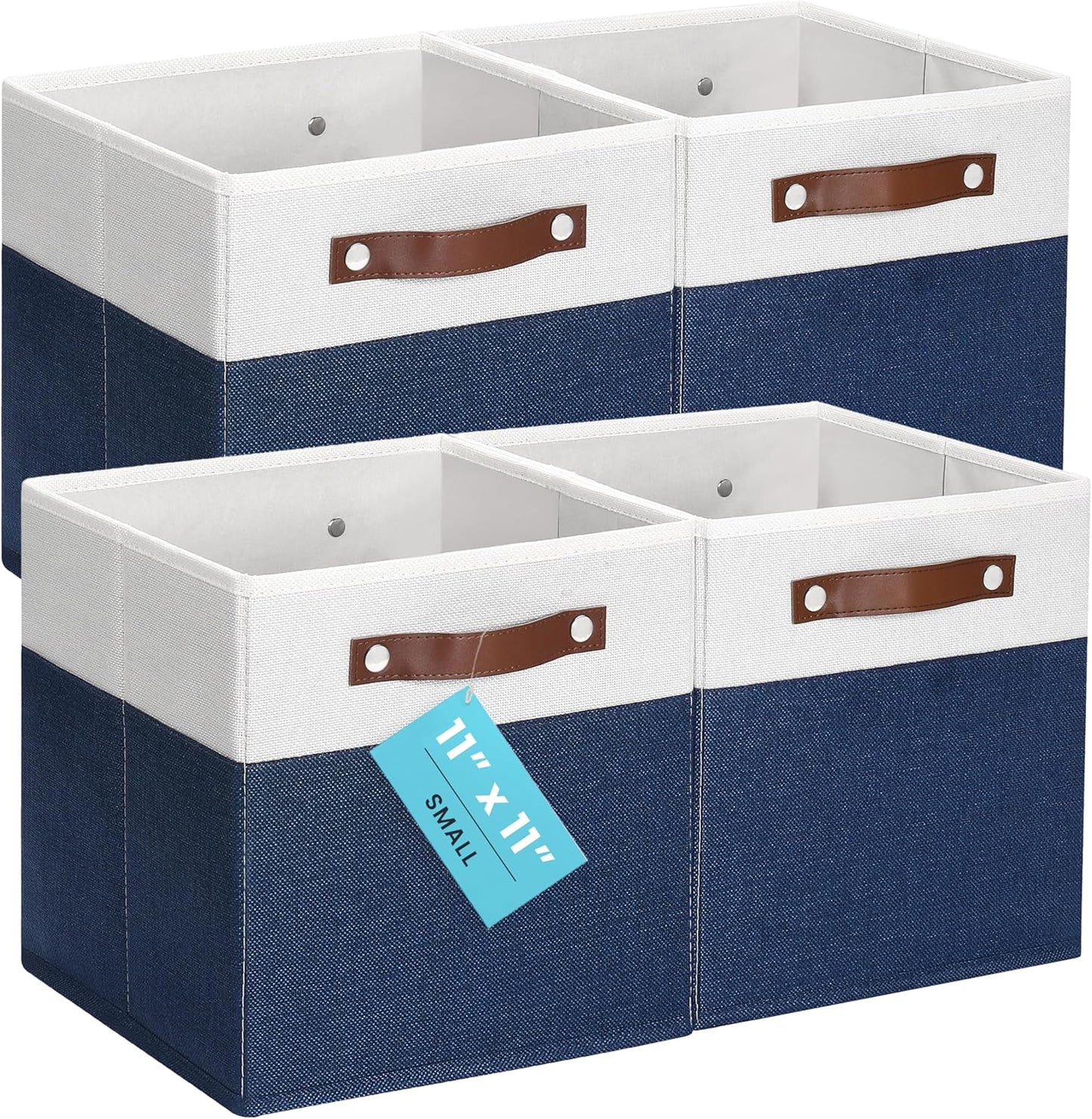 OrganiHaus 11x11 Fabric Cubes Storage Bins Set of 4, Foldable Collapsible Fabric Storage Bins for Organizer, Cubbies Organizer for Kallax, Linen Cube Shelf Baskets, Toy Organizing boxes - Navy Blue