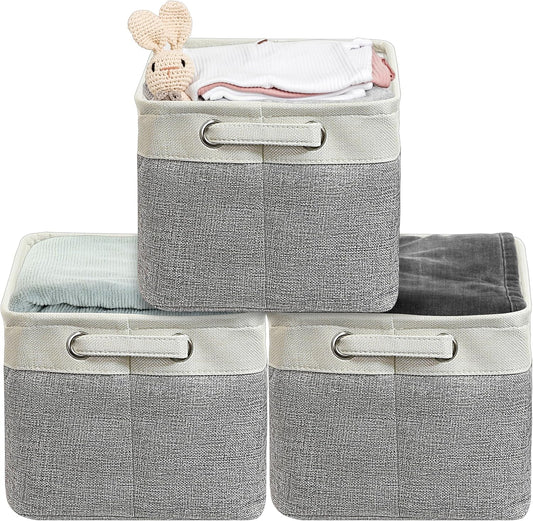 Simple Houseware 14.4" x 10" Fabric Storage Bin with Handles, 3-Pack, Foldable Organizer for Closet and Shelf, Gray