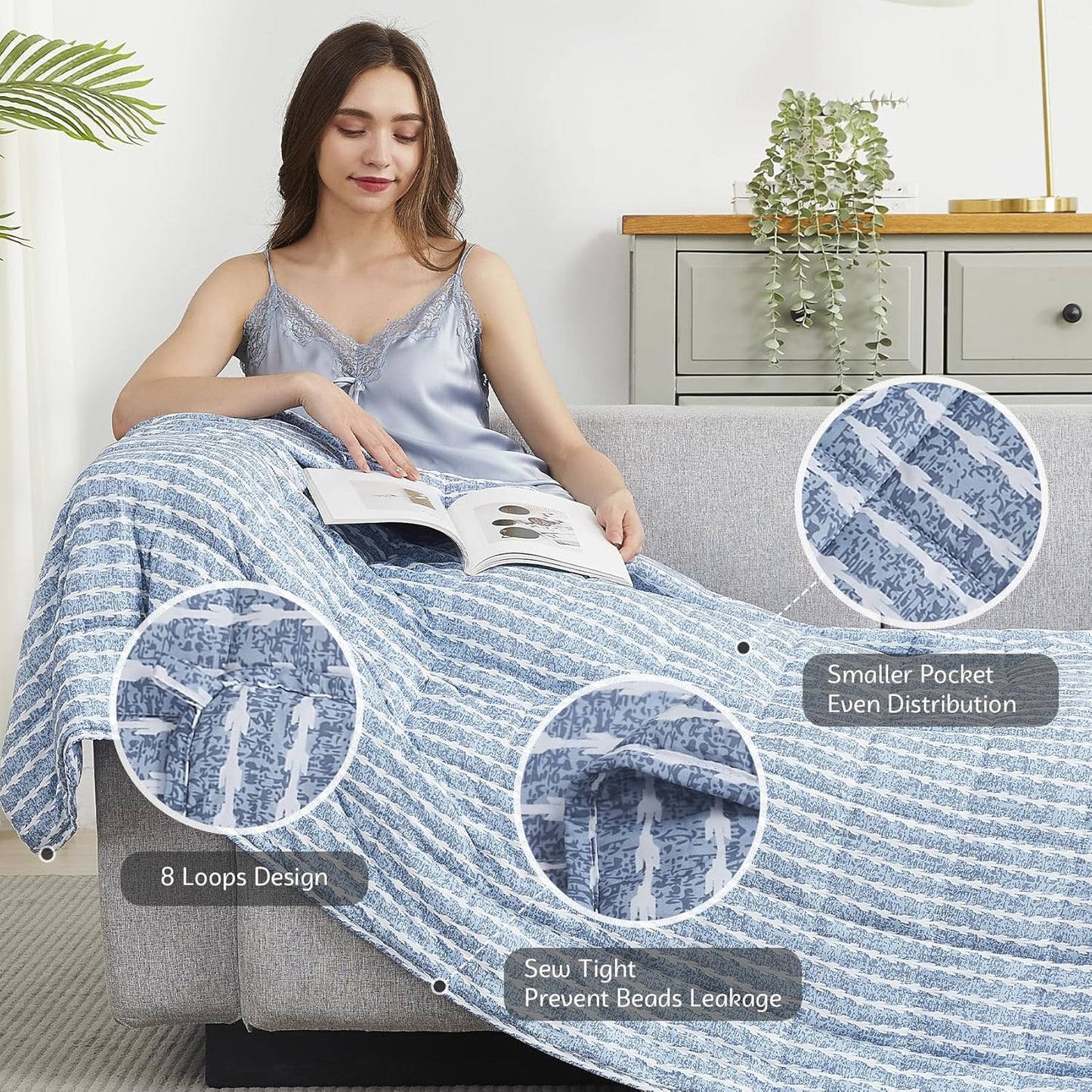 L'AGRATY Weighted Blanket - 60"x80" 17lbs Cooling Breathable Heavy Blanket Microfiber Material with Glass Beads for Adult All-Season Summer Fall Winter Soft Thick Comfort