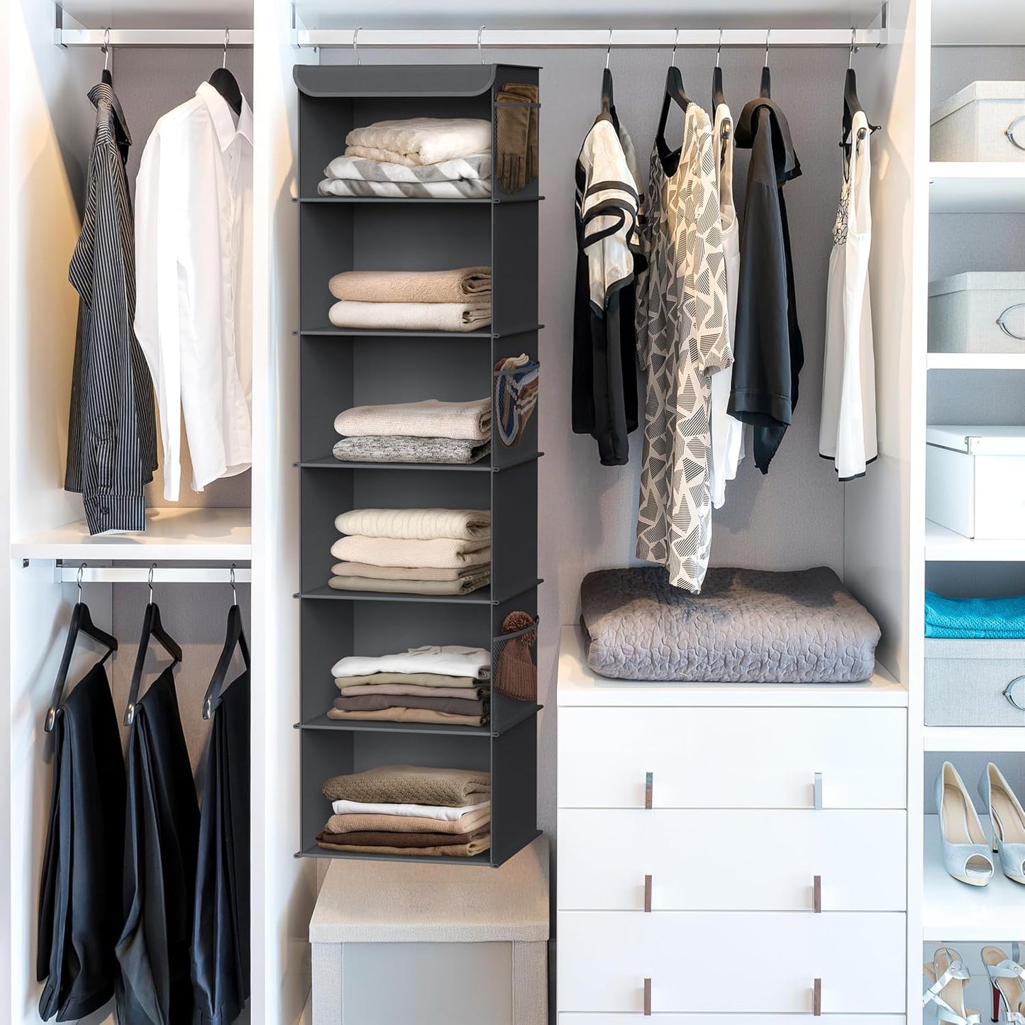 Simple Houseware 6 Shelf Hanging Closet Organizer, Dark Gray