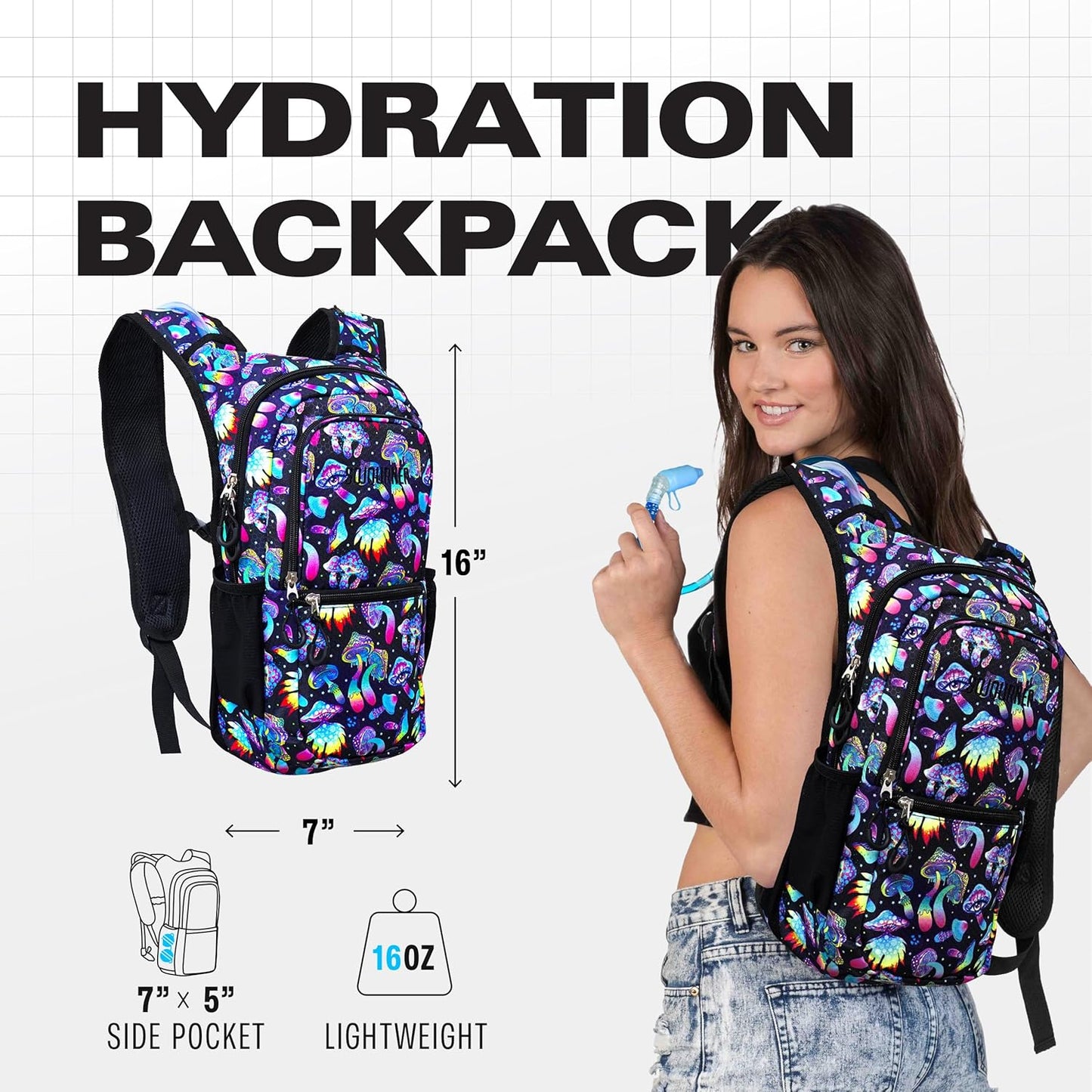 Sojourner Hydration Pack, Hydration Backpack - Water Backpack with 2l Hydration Bladder, Festival Essential - Rave Hydration Pack Hydropack Hydro for Hiking, Running, Biking, Festival Gear