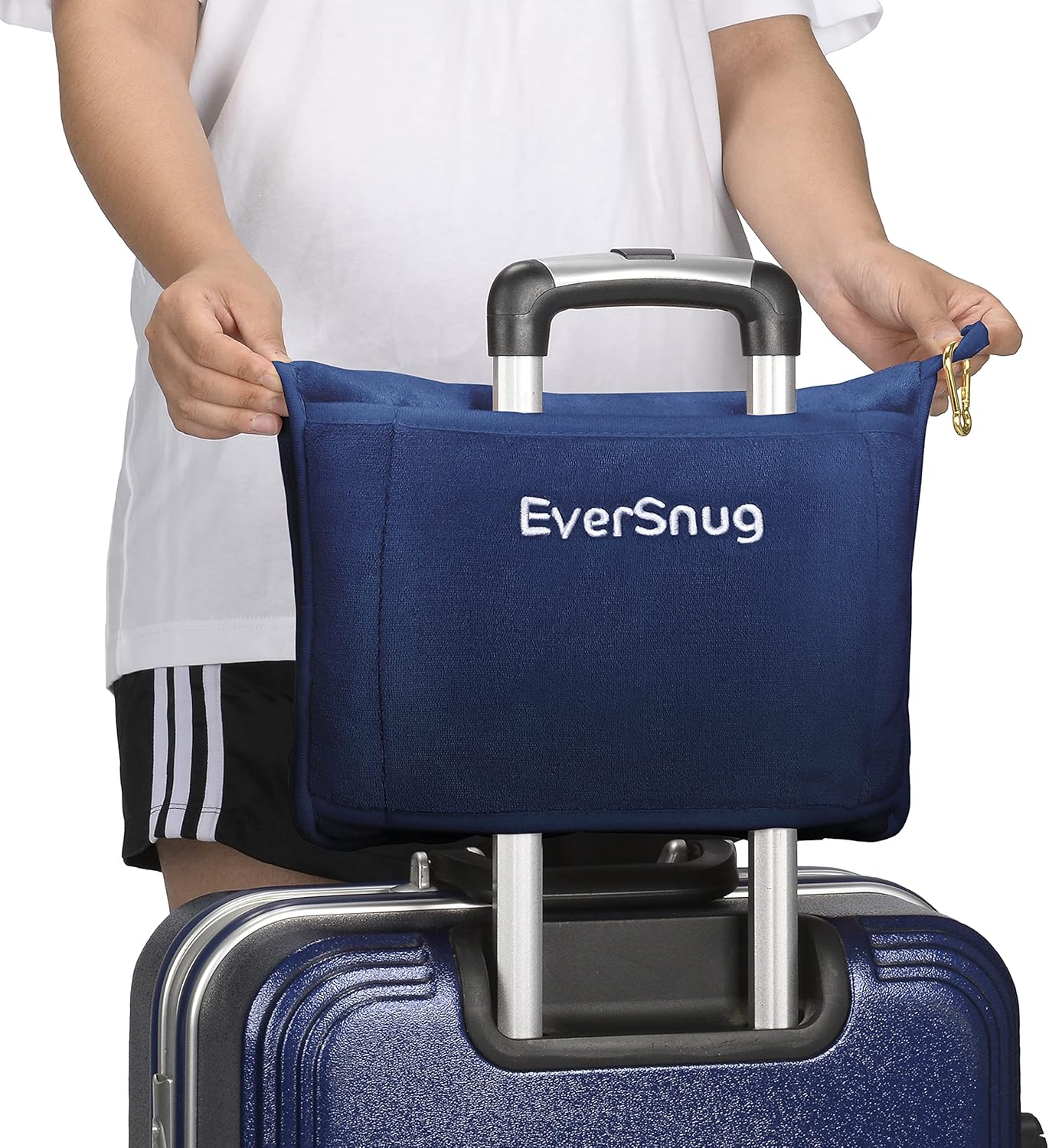 EverSnug Travel Blanket and Pillow - Premium Soft 2 in 1 Airplane Blanket with Soft Bag Pillowcase, Hand Luggage Sleeve and Backpack Clip (Navy Blue)