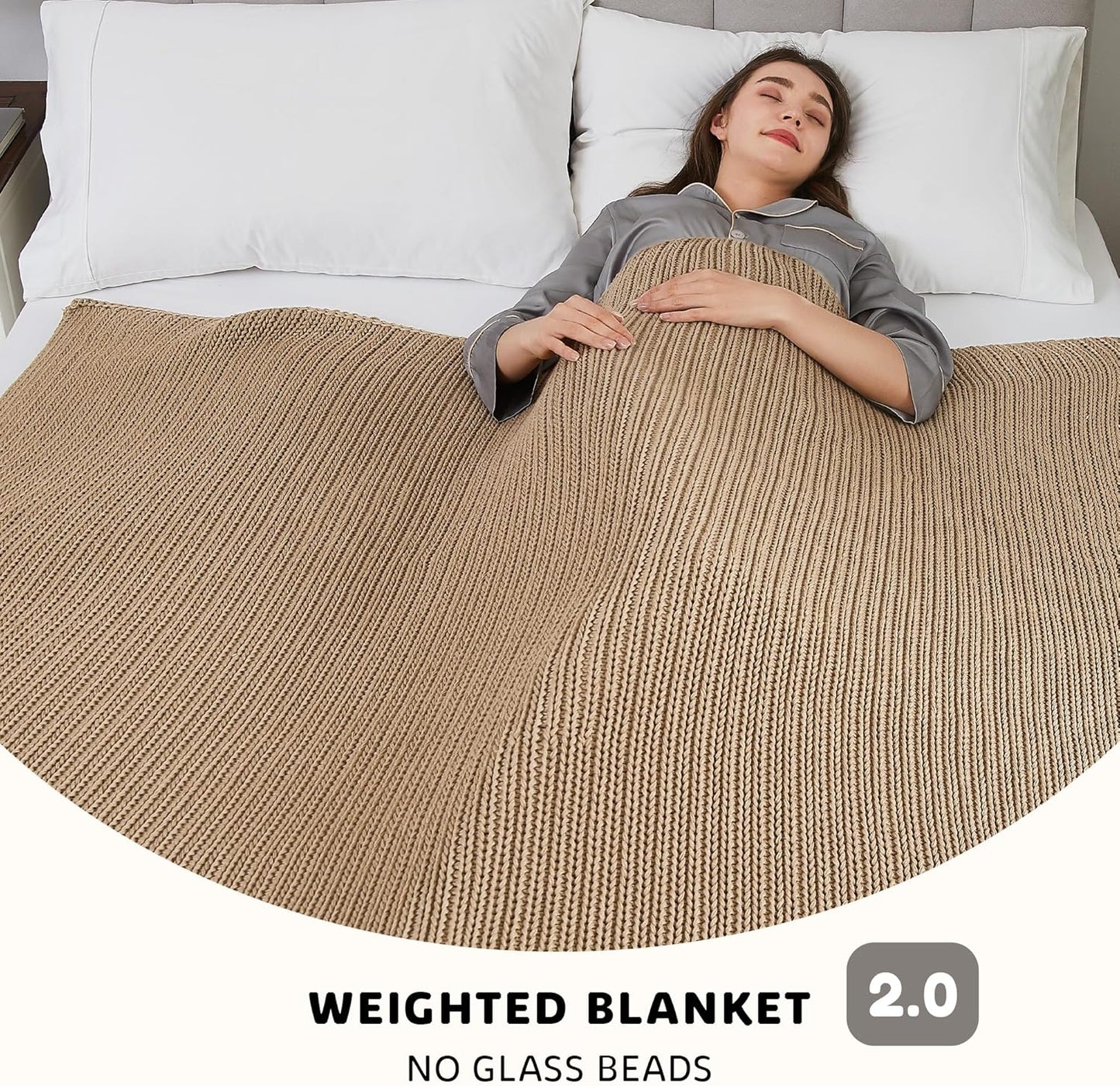 L'AGRATY Knitted Weighted Blanket - 60"x80" 20lbs Cooling Chunky Knit Heavy Blanket for Adults Braided Crochet Throw Thick Cable Yarn Knit Decorative No Beads Evenly Weighted Machine Washable