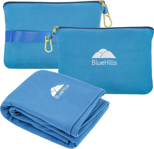 BlueHills Travel Blanket Pillow Compact Lightweight Pocket Size Airplane Traveling Essential Flight Trip Throw in Bag Portable Case Plane Accessory Teal Blue L03