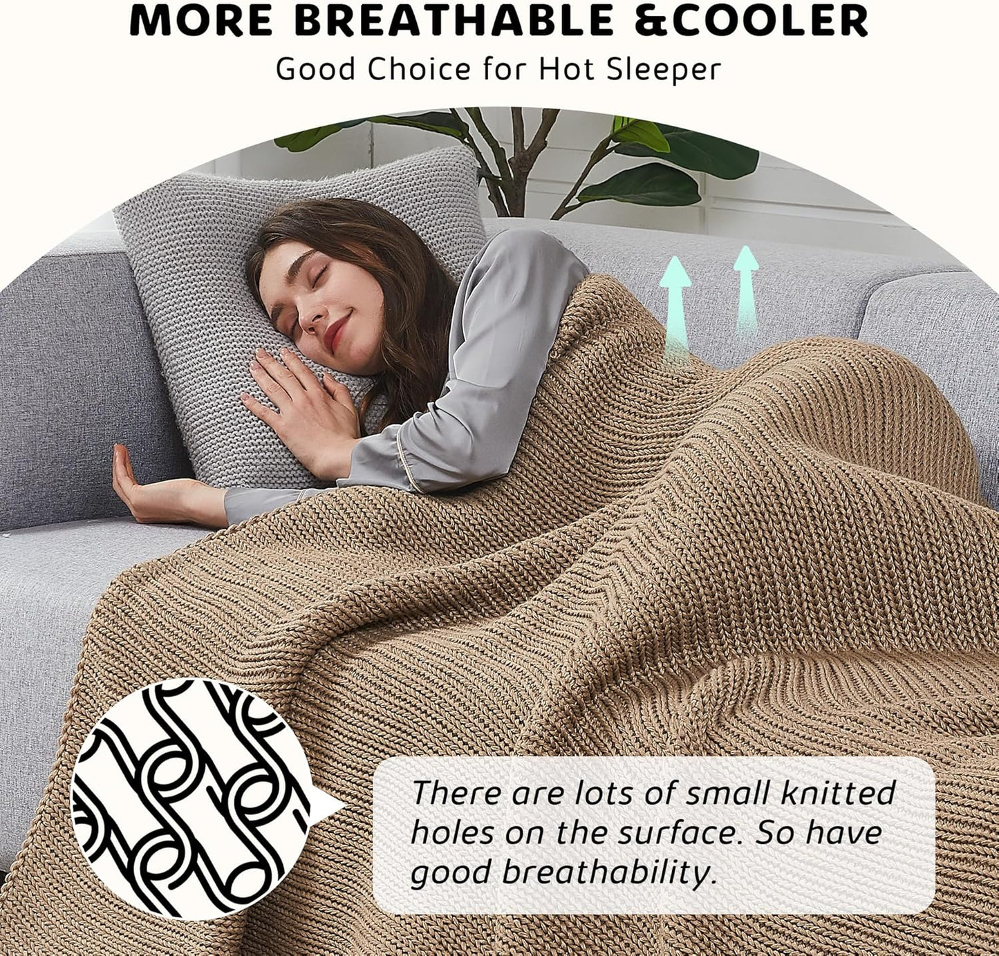 L'AGRATY Knitted Weighted Blanket - 50"x60" 7lbs Cooling Chunky Knit Heavy Blanket for Adults Braided Crochet Throw Thick Cable Yarn Knit Decorative No Beads Evenly Weighted Machine Washable