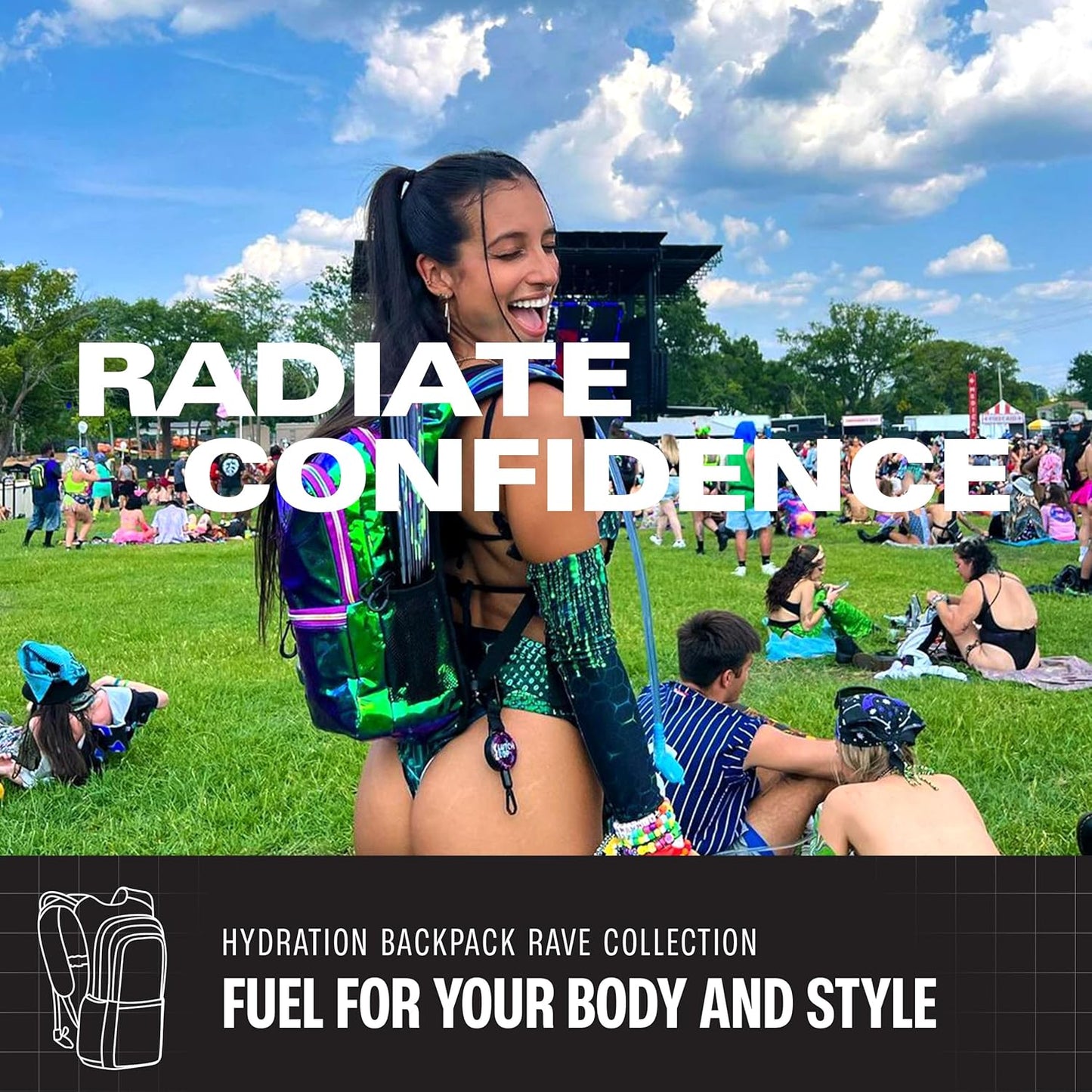 Sojourner Hydration Pack, Hydration Backpack - Water Backpack with 2l Hydration Bladder, Festival Essential - Rave Hydration Pack Hydropack Hydro for Hiking, Running, Biking, Festival Gear