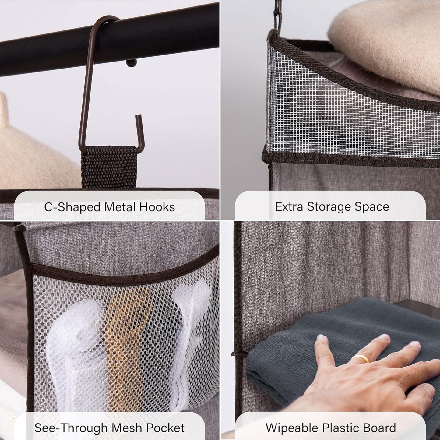 StorageWorks Hanging Closet Organizer, 3-Shelf Shelves with Top Shelf, 12" W x 12" D x 35 ¼"H, Mixing of Brown and Gray