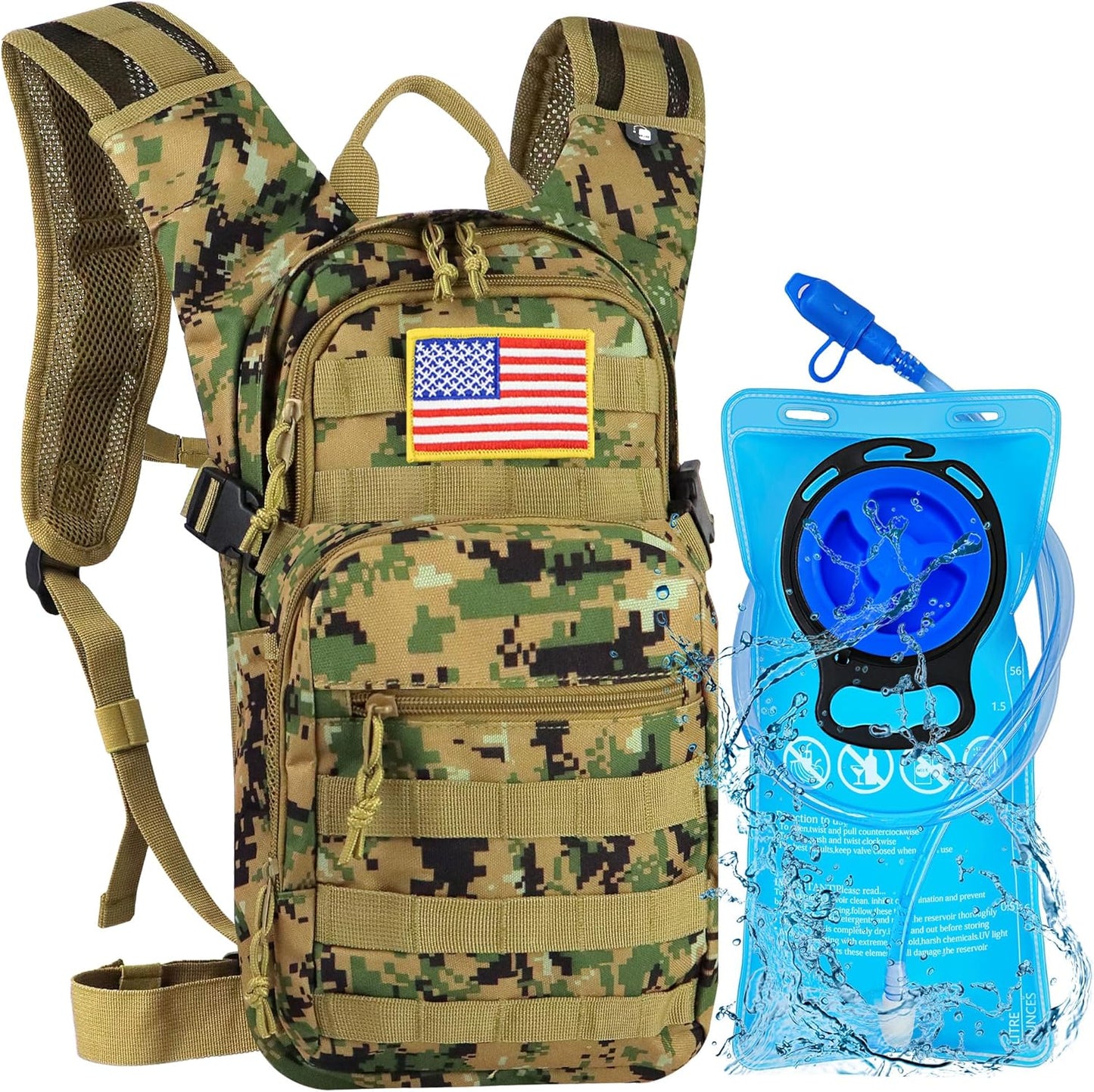 Tactical Hydration Backpack 2L Water Bladder - Lightweight Durable Pack for Hiking, Running, Outdoor Adventures, Adjustable Straps & Leak-Proof Design