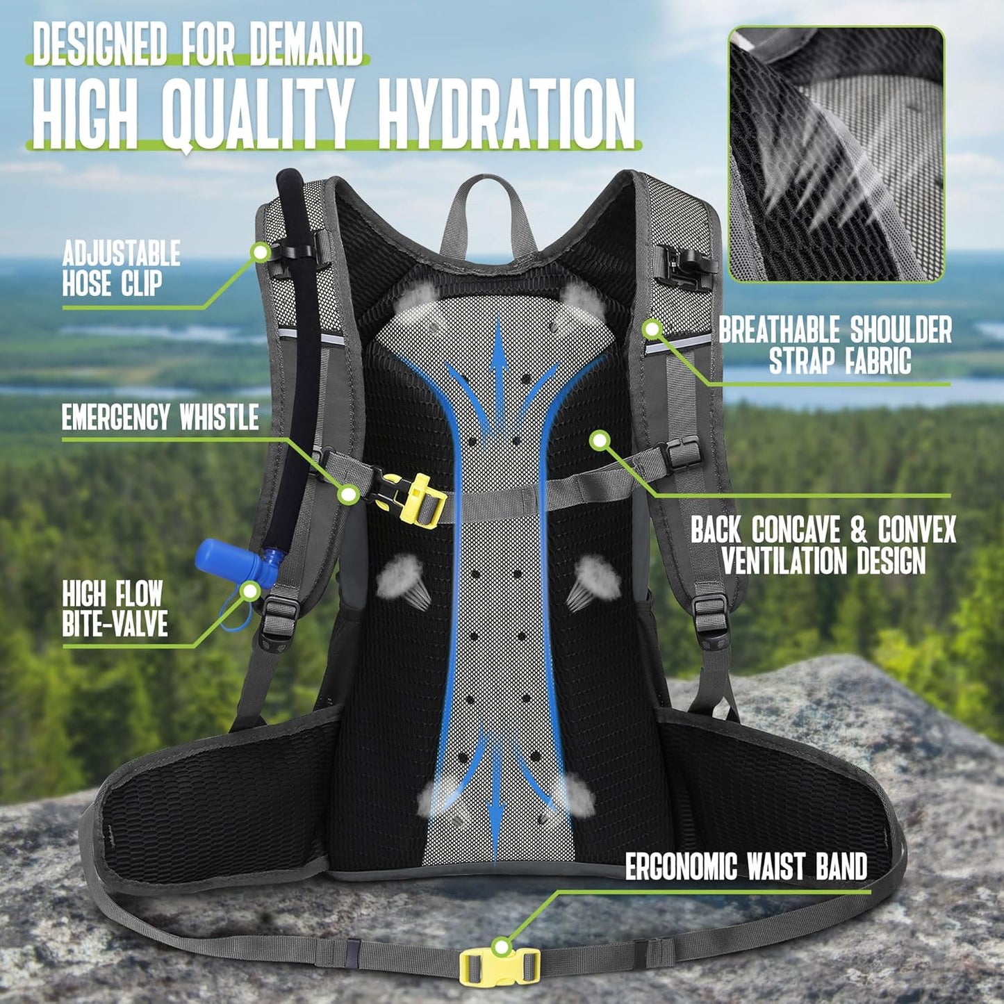 N NEVO RHINO Hydration Backpack, 18L Multipurpose Hiking Backpack with 3L Water Bladder, Water Backpack Insulated Hydration Pack Ideal for Hiking and Cycling