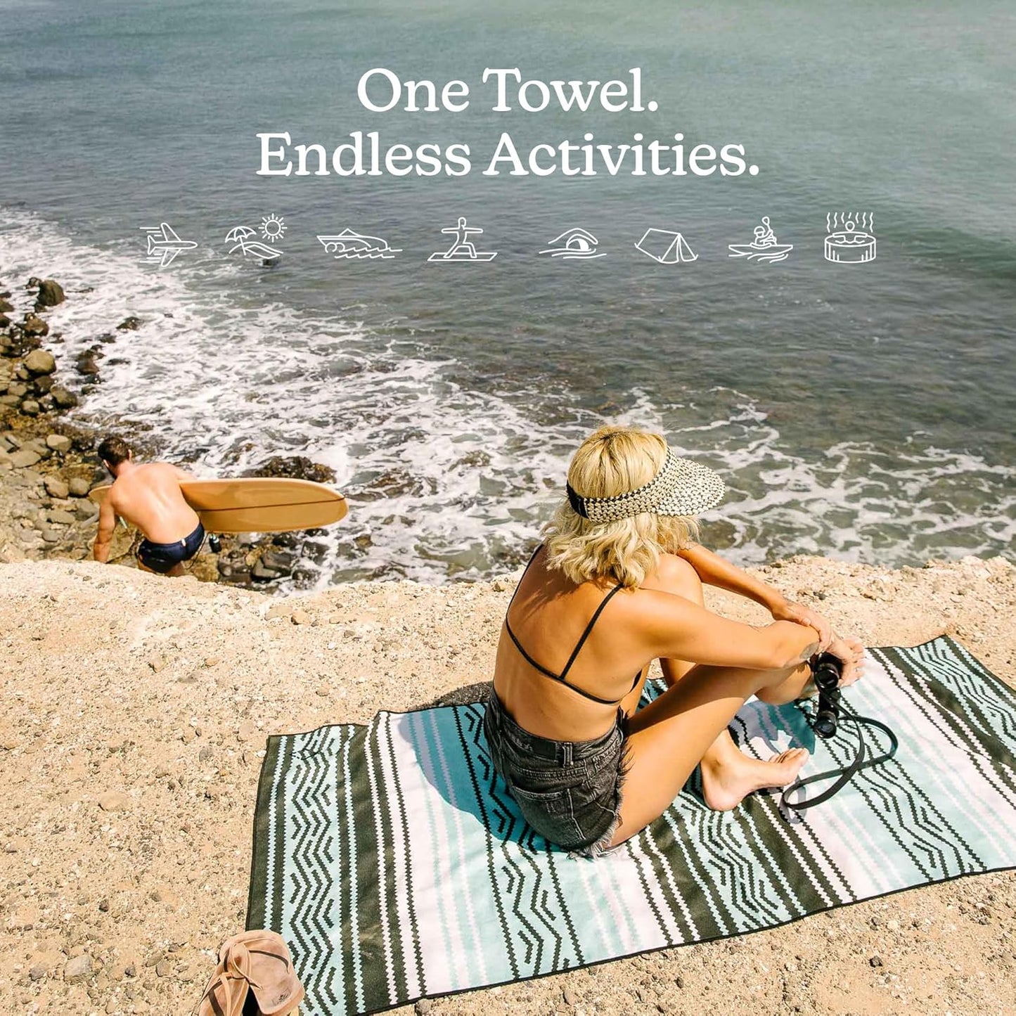 Nomadix Original Towel - Perfect for Beach, Pool, Travel, Camping, Yoga - Made with Recycled Materials - Super Absorbent - Sand Resistant - Baja Aqua - 72.5x30
