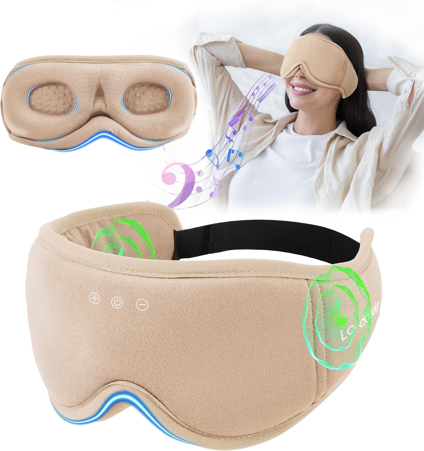 Sleep Mask with Headphones Bluetooth 5.4，LC-dolida 2025 New 3D Bluetooth Sleep Mask Headphones with Soft Bamboo Cotton for Side Sleepers Women Men, Sustainable Luxury for Better Sleep