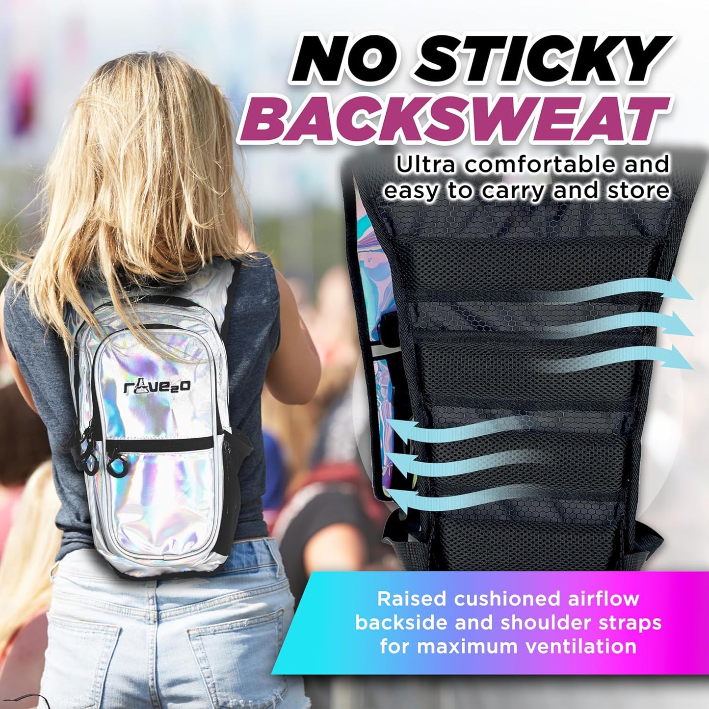 Rave Hydration Backpack – Anti-Theft Festival Hydration Pack with 1.5L Leakproof TPU Bladder – Slim, Insulated Water Pack with Secret Pockets & Breathable Back – for Raves, Music Festivals, EDC