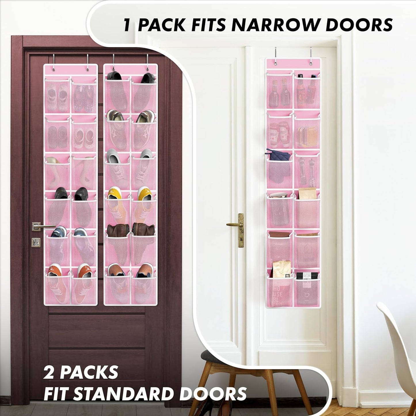 Simple Houseware 24 Pockets - 2PK 12 Large Pockets Over Door Hanging Shoe Organizer, Pink