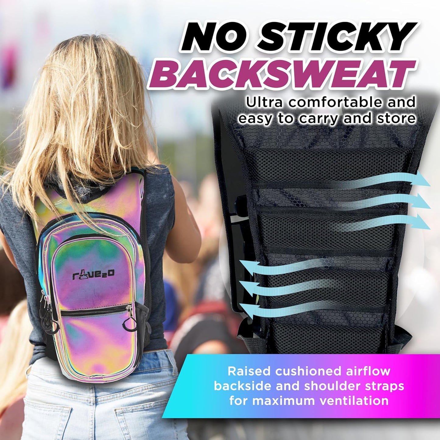Rave Hydration Backpack – Anti-Theft Festival Hydration Pack with 1.5L Leakproof TPU Bladder – Slim, Insulated Water Pack with Secret Pockets & Breathable Back – for Raves, Music Festivals, EDC