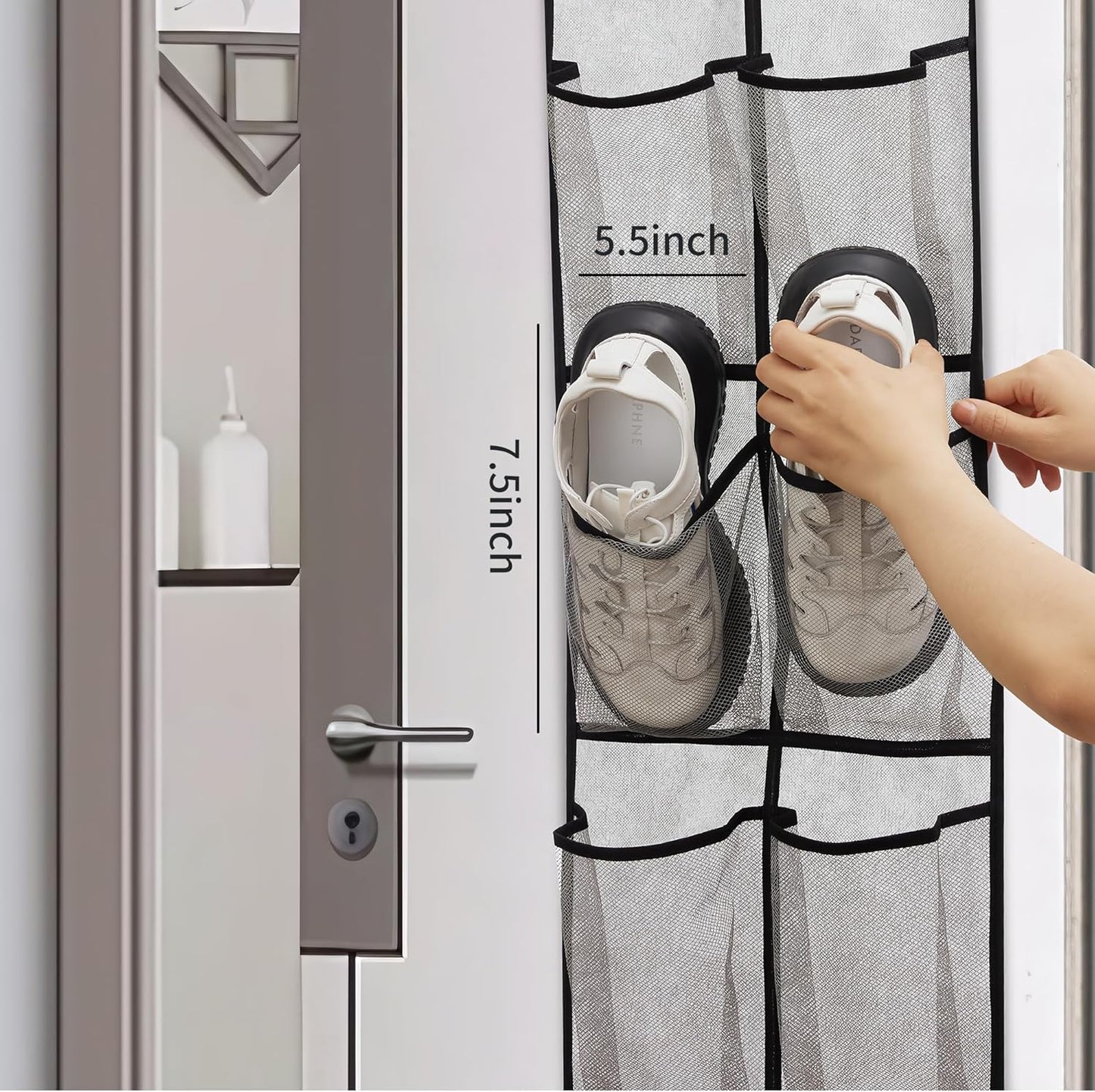 Over The Door Shoe Organizer, 14 Large Mesh Pockets Hanging Shoe Rack for Closet Organizers and Storage, Gray, 2-pack (gray)