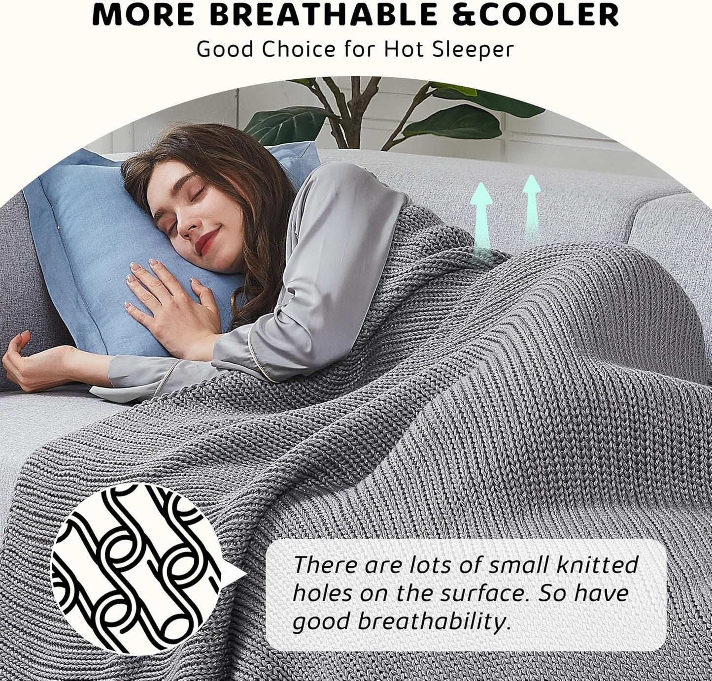 L'AGRATY Knitted Weighted Blanket - 48"x72" 12lbs Cooling Chunky Knit Heavy Blanket for Adults Braided Crochet Throw Thick Cable Yarn Knit Decorative No Beads Evenly Weighted Machine Washable