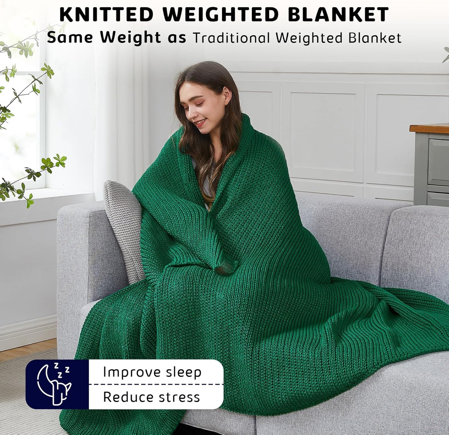 L'AGRATY Knitted Weighted Blanket - 60"x80" 20lbs Cooling Chunky Knit Heavy Blanket for Adults Braided Crochet Throw Thick Cable Yarn Knit Decorative No Beads Evenly Weighted Machine Washable