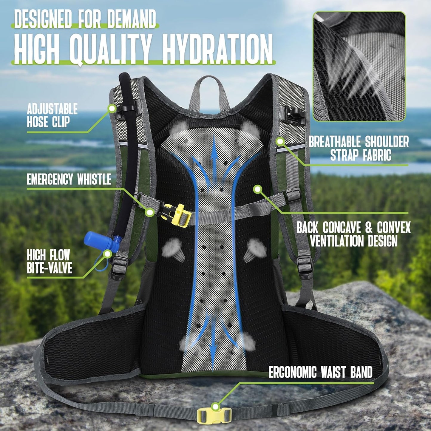 N NEVO RHINO Hydration Backpack, 18L Multipurpose Hiking Backpack with 3L Water Bladder, Water Backpack Insulated Hydration Pack Ideal for Hiking and Cycling